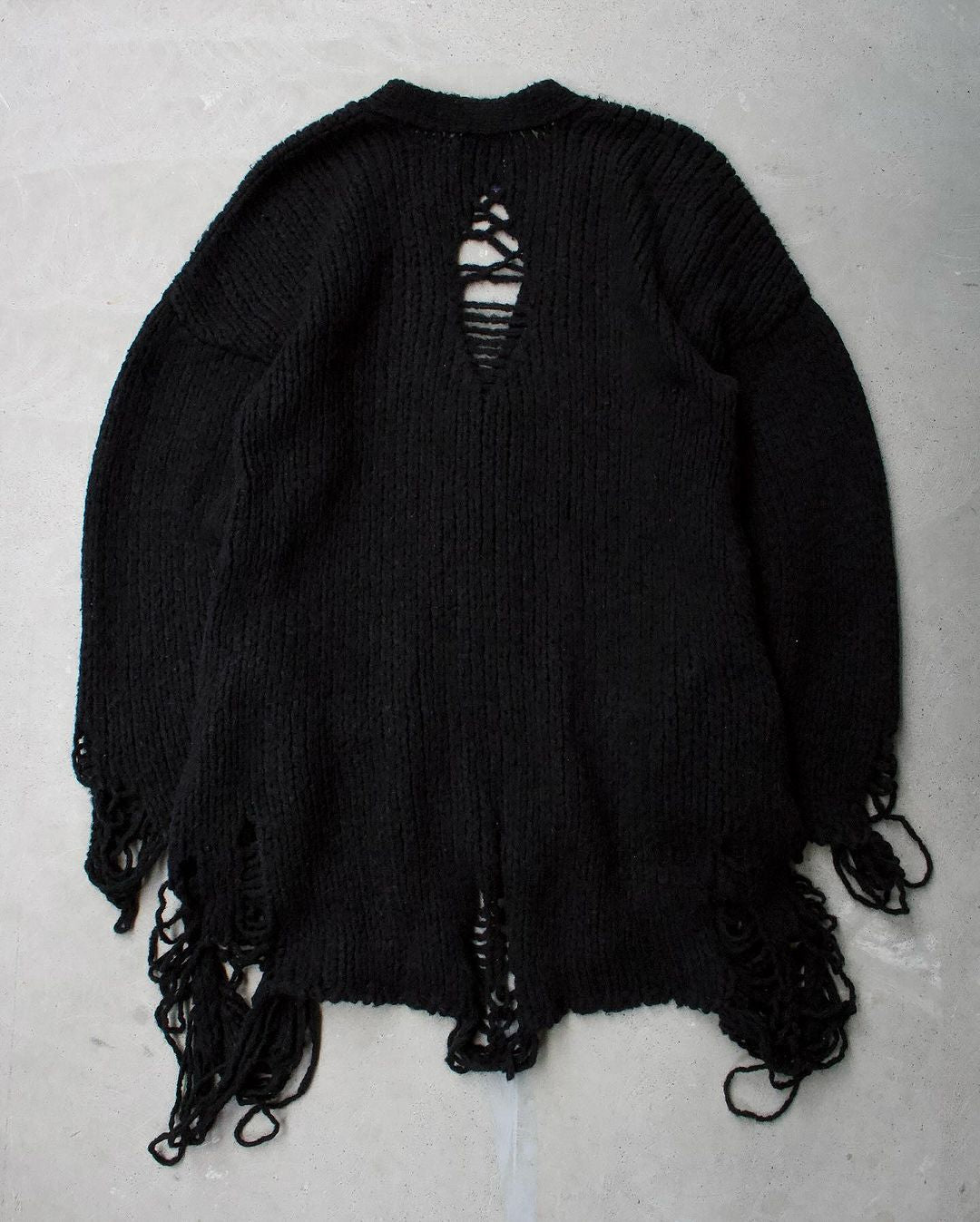 Mihara Yasuhiro AW10 Distressed Black Wool-Knit Cardigan