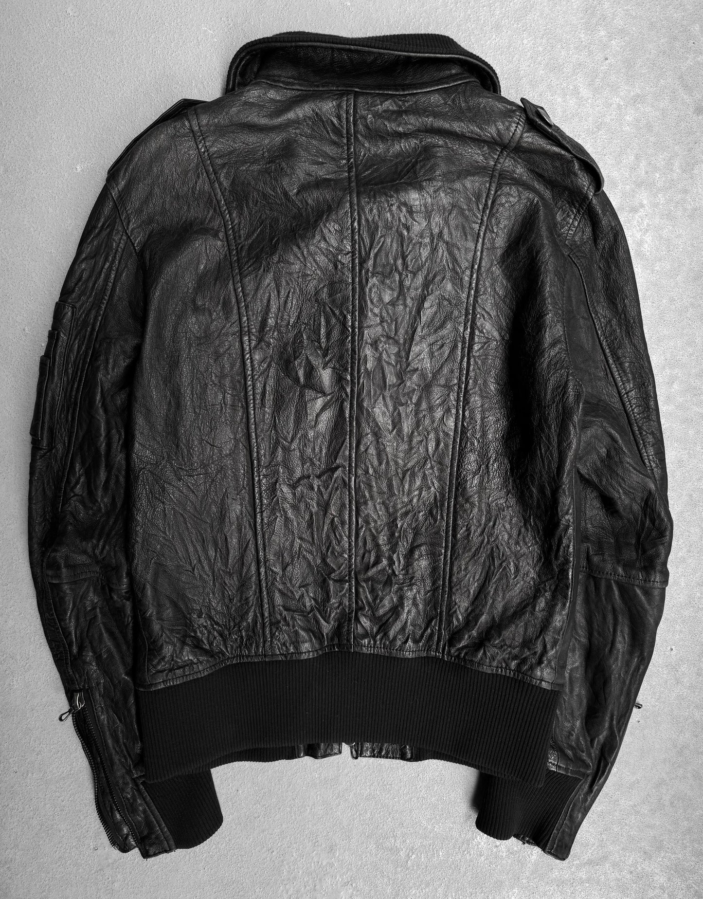SHELLAC Early 00s Distressed Lambskin Leather Multi-zip Rider Jacket