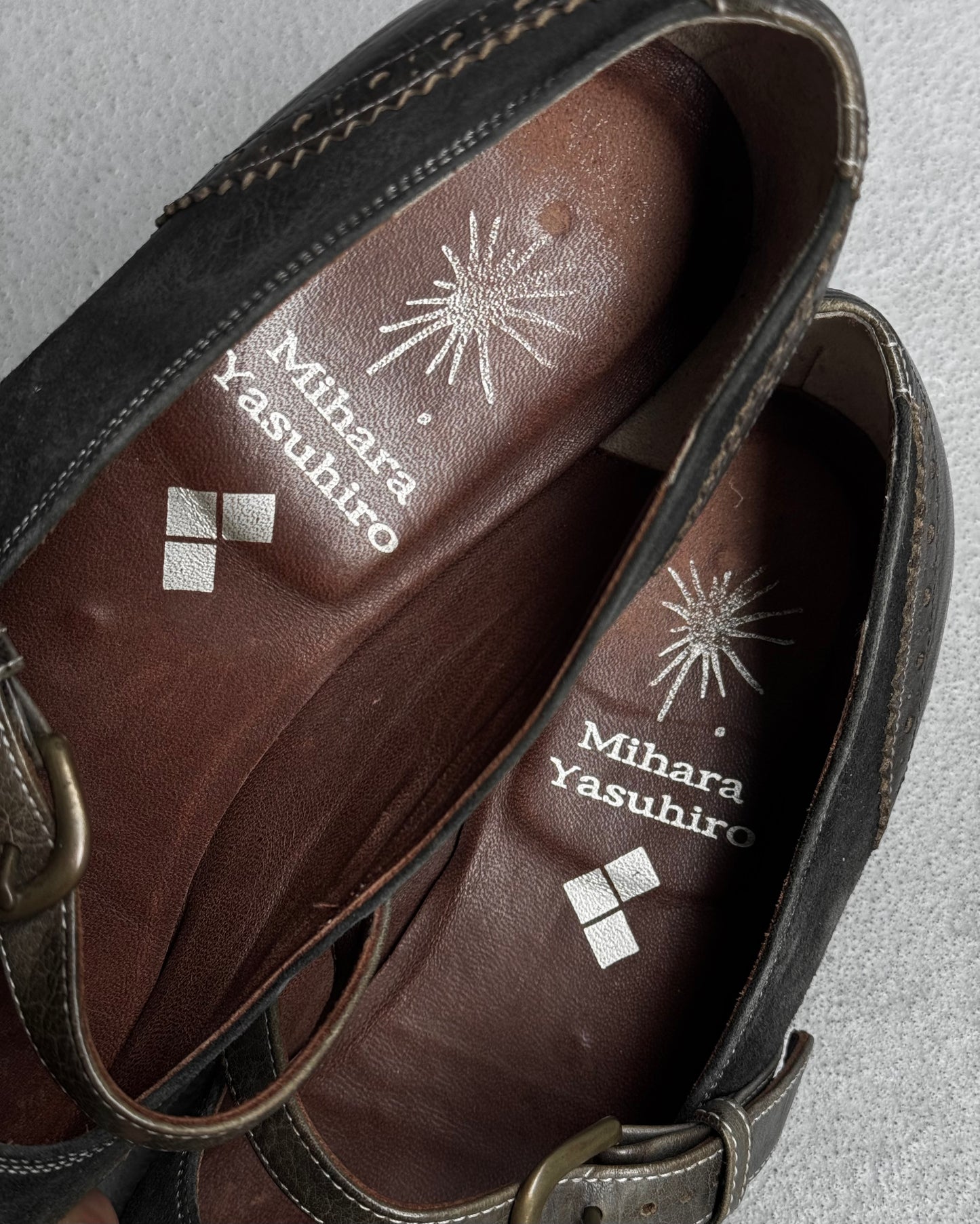 MiharaYasuhiro SS06 Suede Brogue Cut-out Buckle Strap Derbies