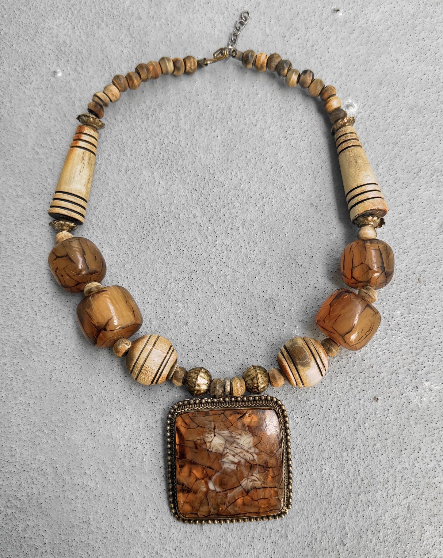 G.O.A Early 00s Wooden Hand-beaded Gem Stones Tribal Necklace