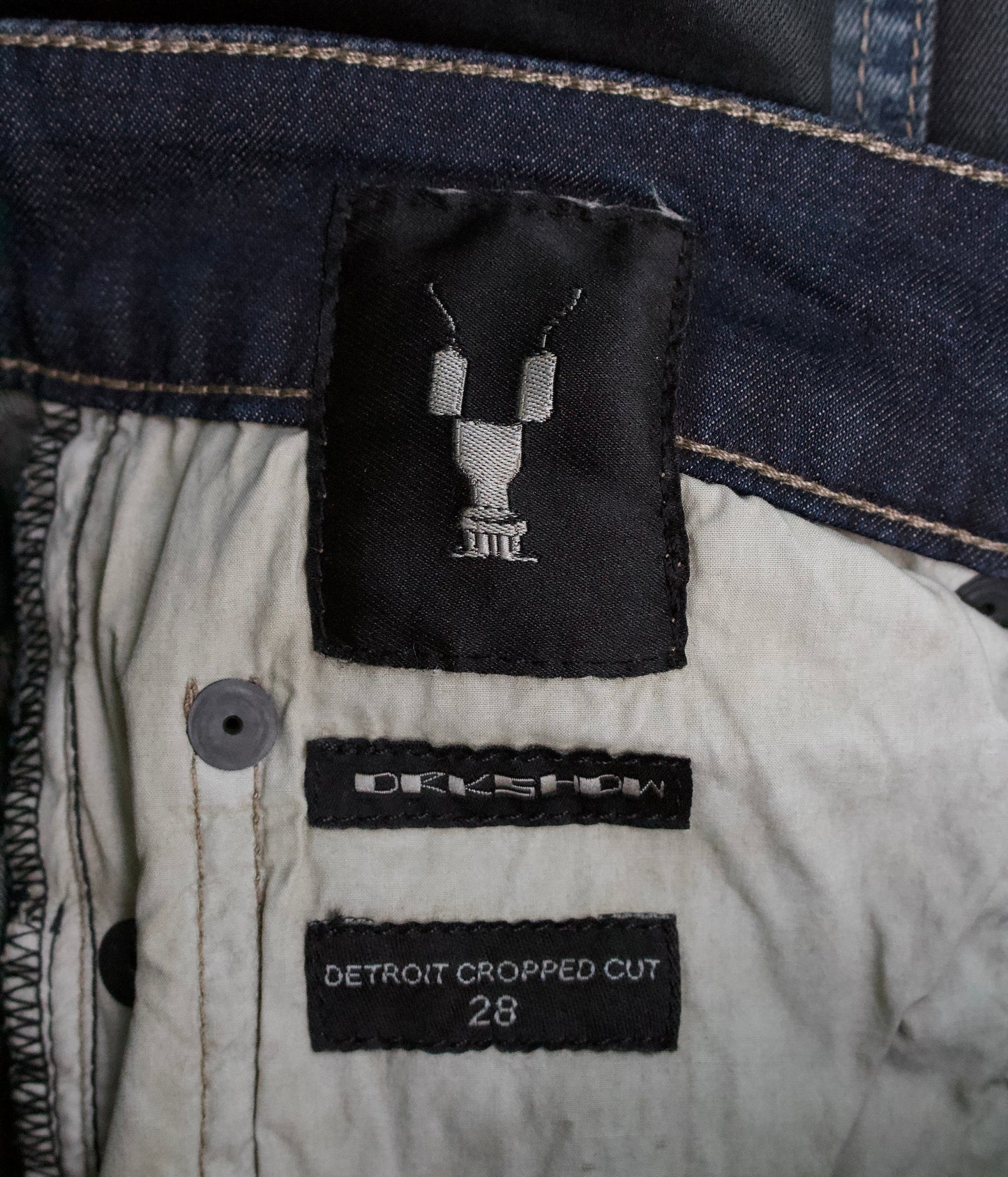 Rick Owens DRKSHDW SS19 “BABEL” Waxed Combo Detroit Cropped Jeans