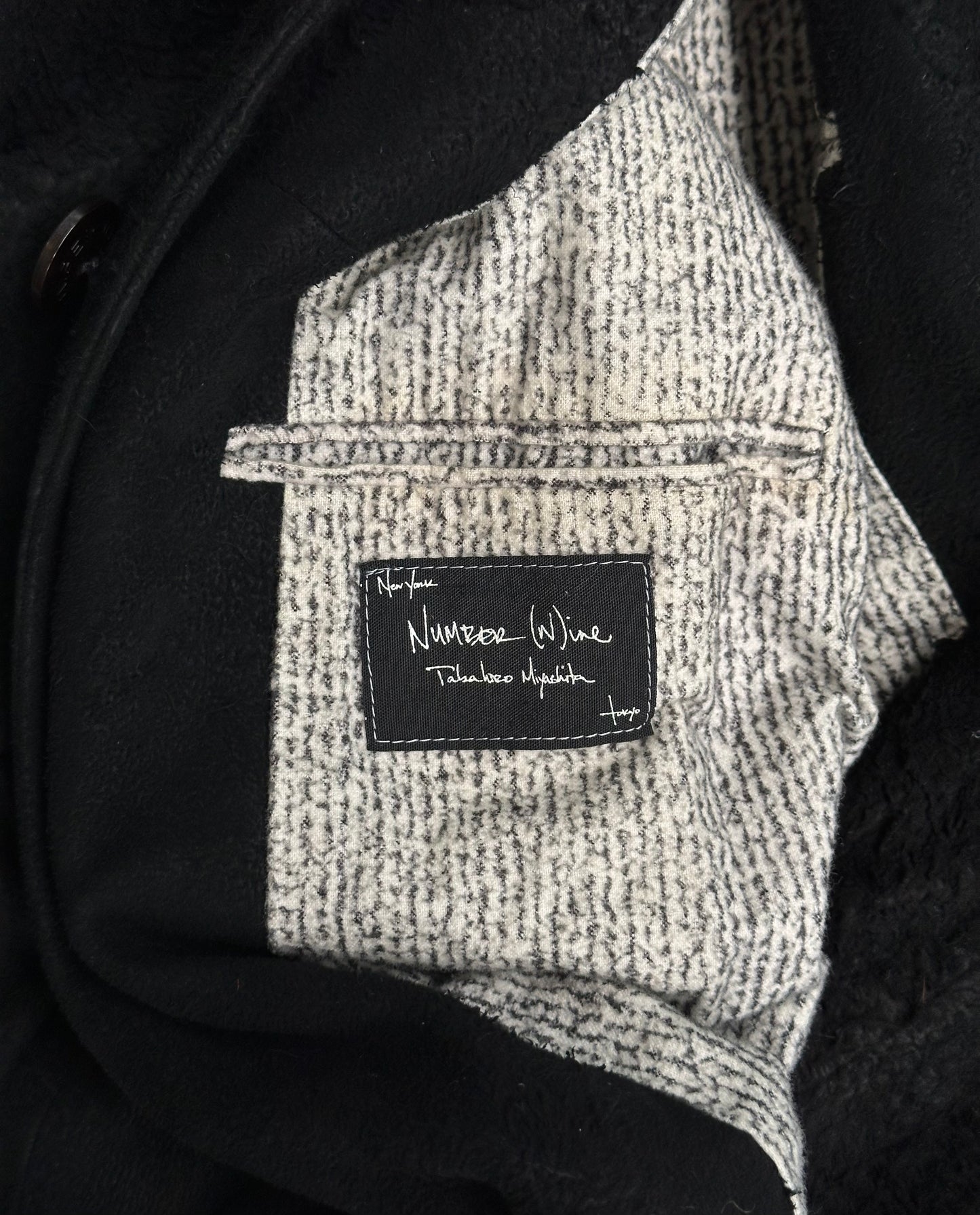 Number (N)ine AW07 “Love, God, Murder” Distressed Sheepskin Leather Patchwork Jacket