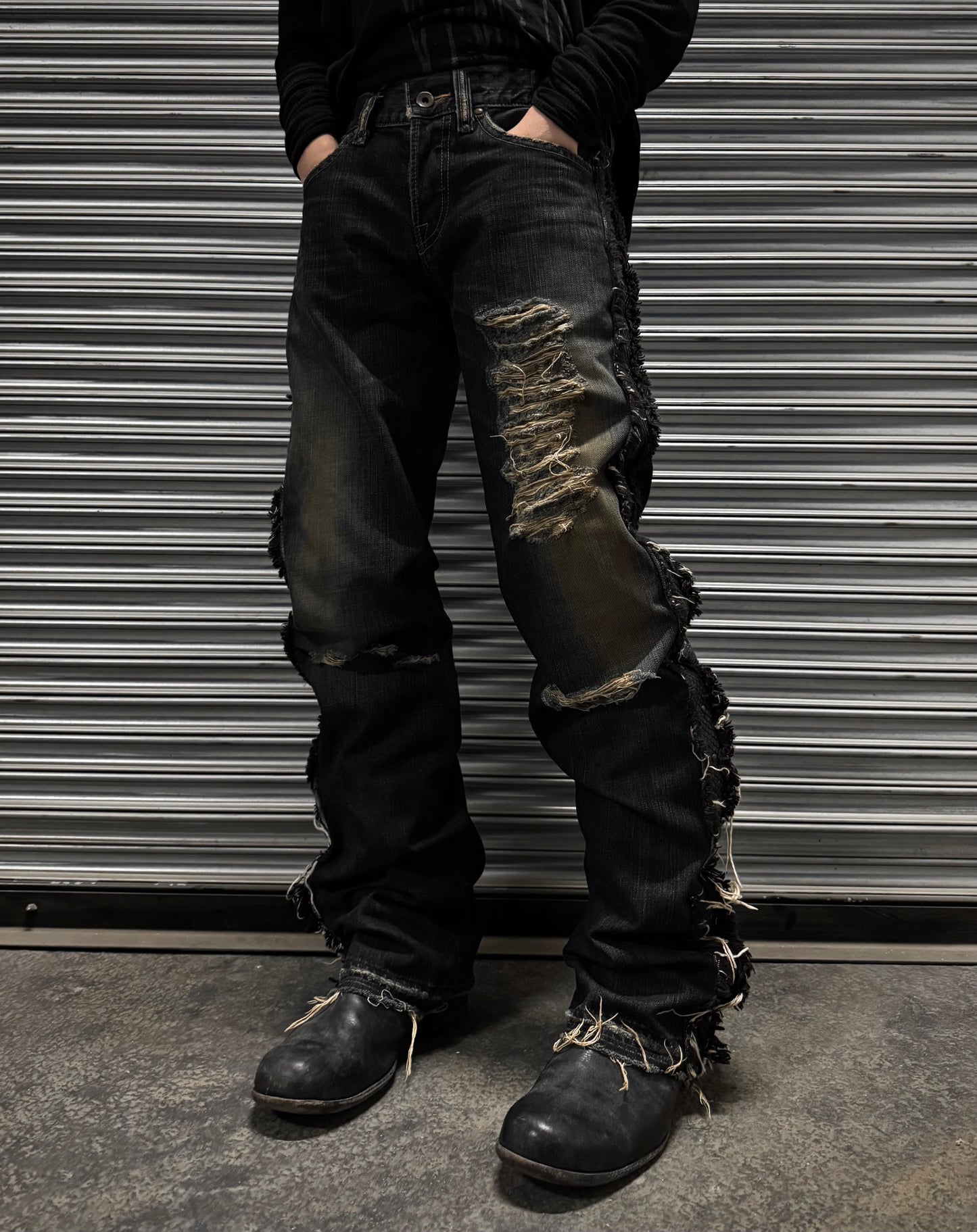 LED RECHWE Early 00s Python Skin Western Frayed Flare Denim