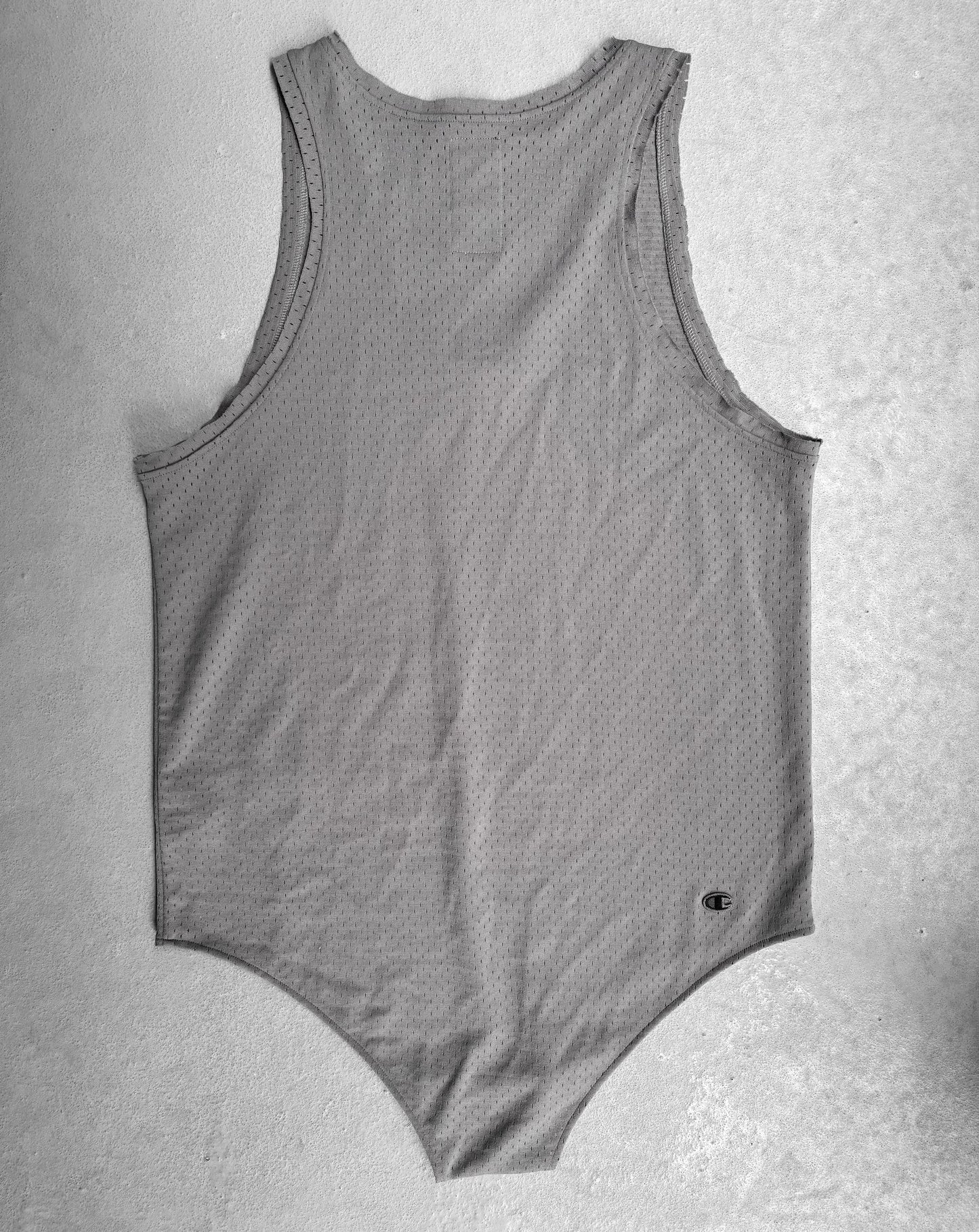 Rick Owens x CHAMPION SS21 “PHLEGETHON” Grey Bodysuit Snap Mesh Tank-top