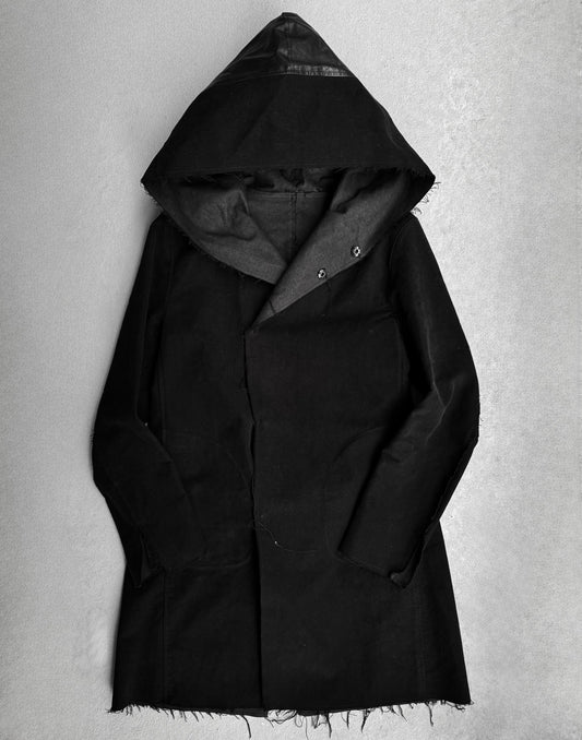 Isamu Katayama “BACKLASH” AW13 Black Lambskin Hooded Moleskin Coat