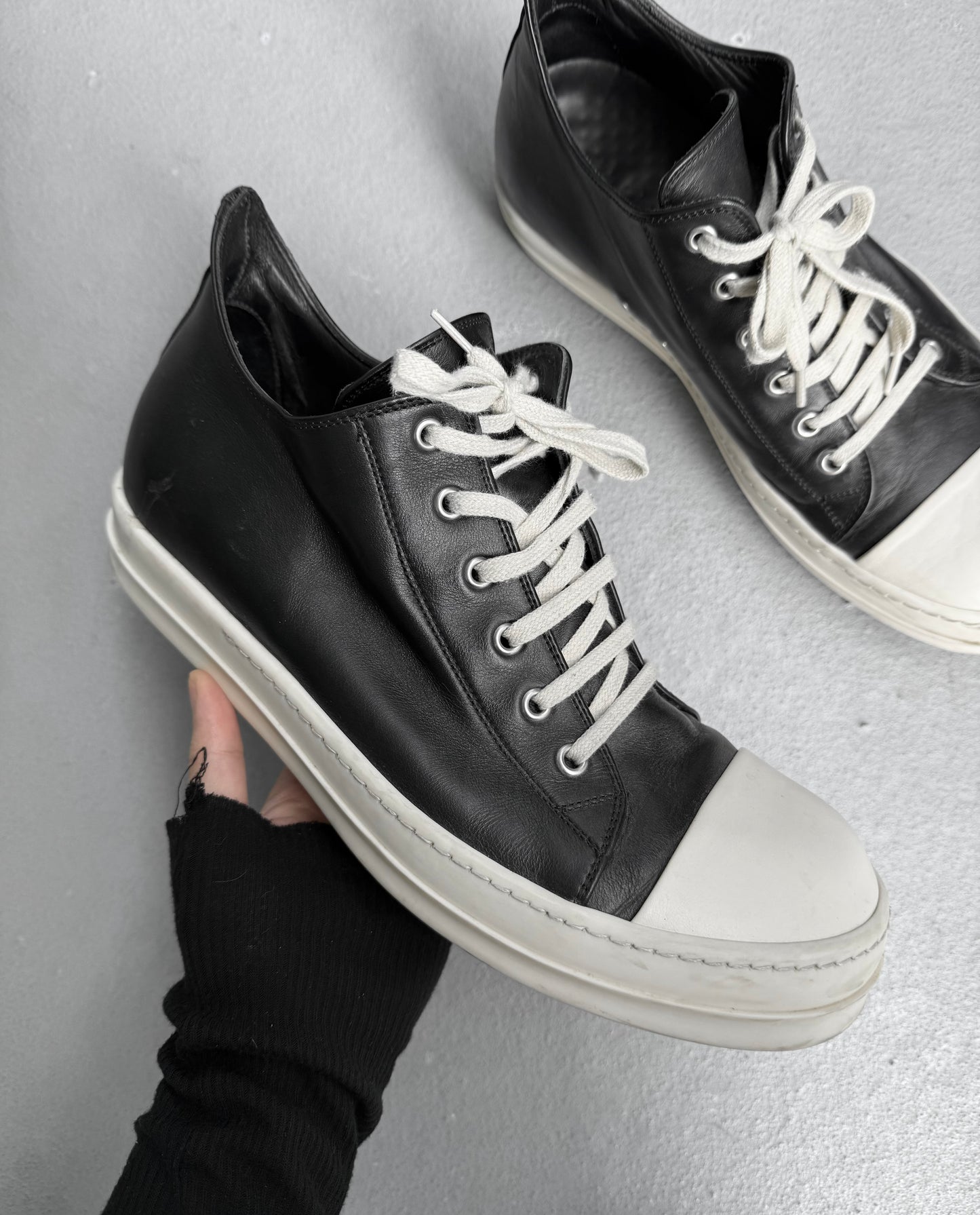 Rick Owens AW20 “PERFORMA” Black Leather Low-top Ramones Sneakers