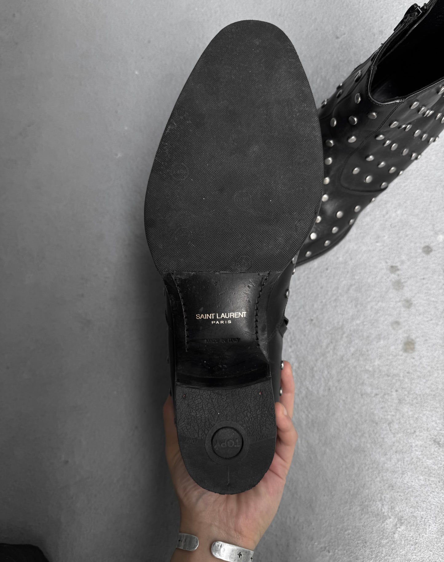 Saint Laurent Paris AW14 Studded Calfskin Leather Wyatt Chelsea Boots