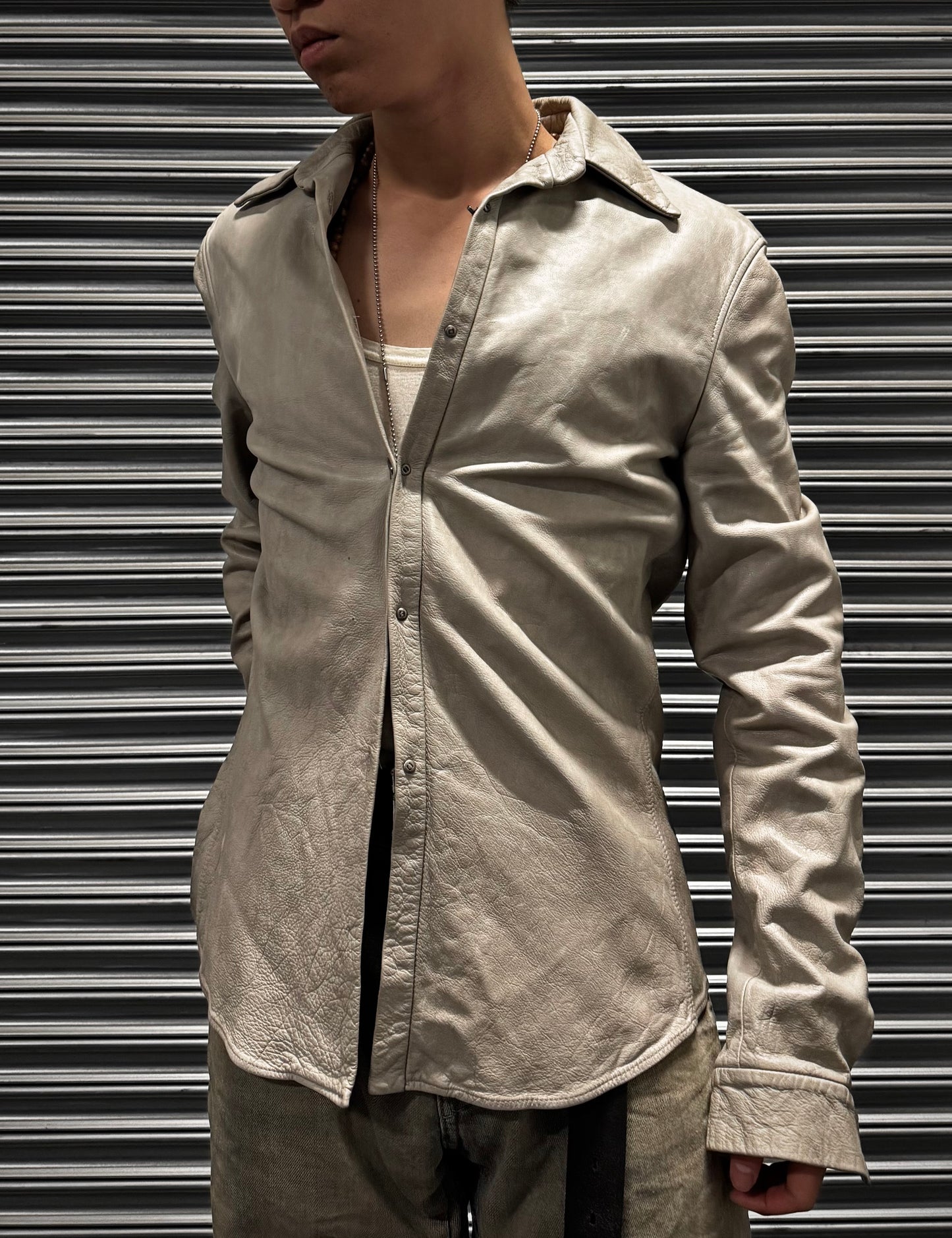 Capre Diem SS04 Grey Washable Cowhide Wrinkle Leather Shirt
