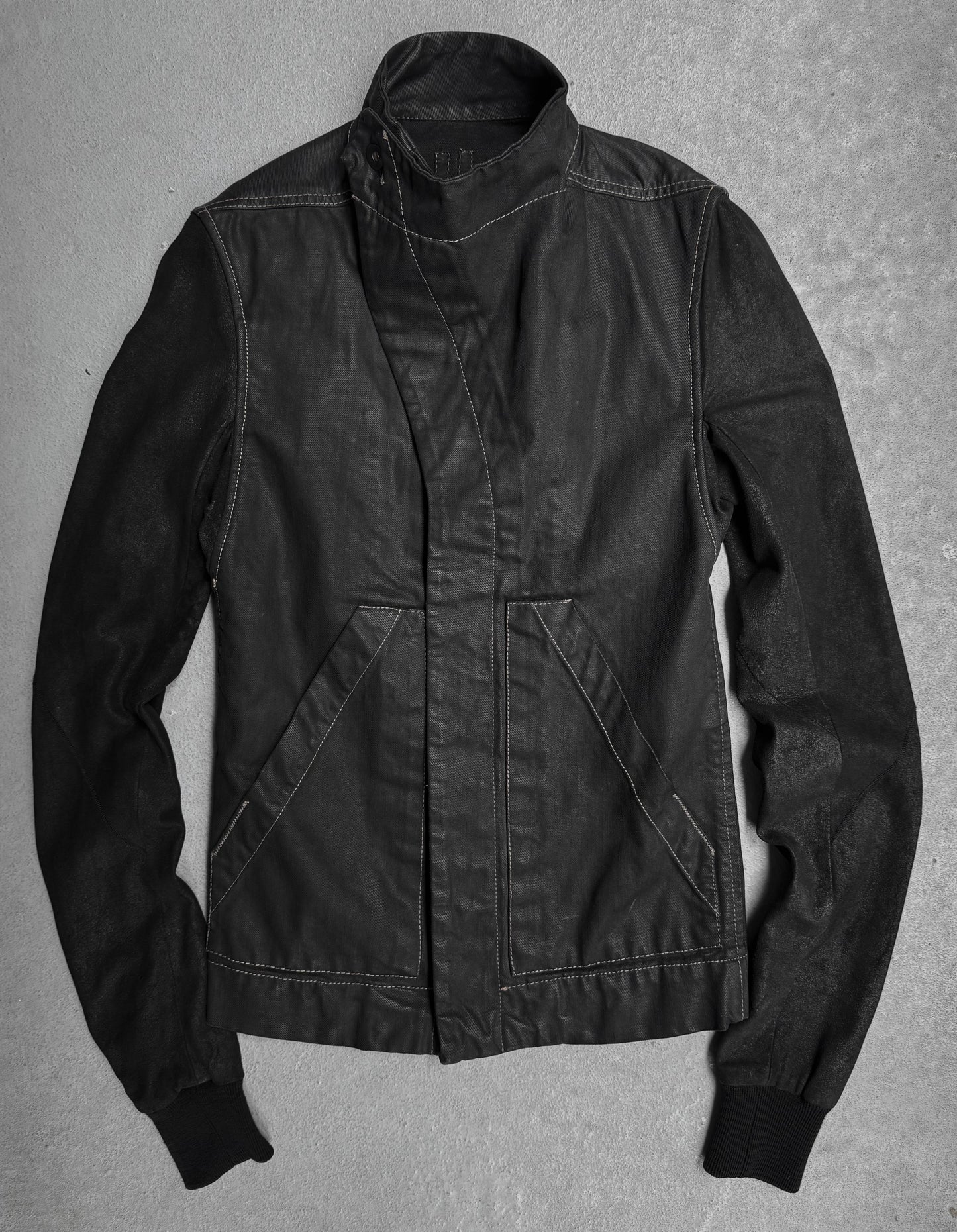 Rick Owens DRKSHDW SS13 "ISLAND" Slave Hybrid Leather Sleeves Waxed Denim Jacket
