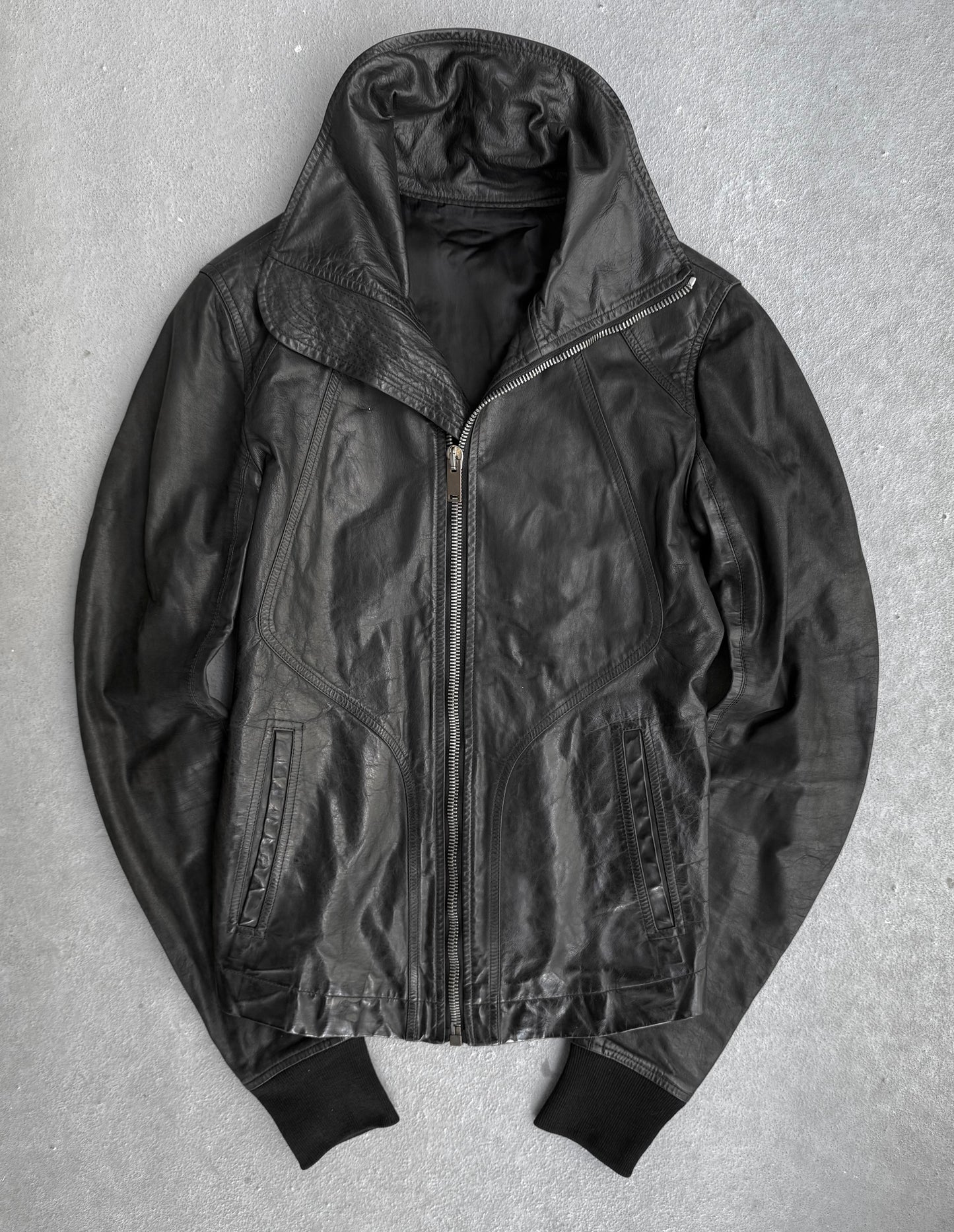 Rick Owens AW13 "PLINTH" High Neck Intarsia Calf Leather Jacket