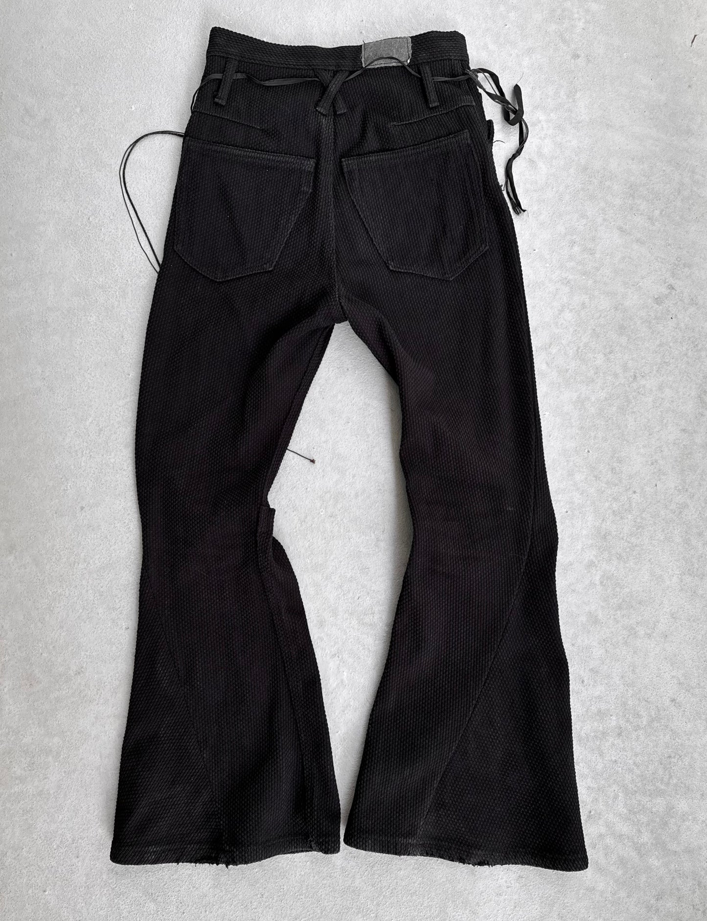 KOZABURO AW22 3D Black Sashiko High-waisted Bootcut Flare Denim