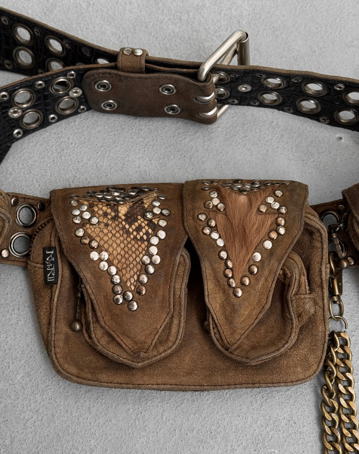 KMRii Early 00s “Wildside” Exotic Brown Calfskin Suede Leather Waist-bag