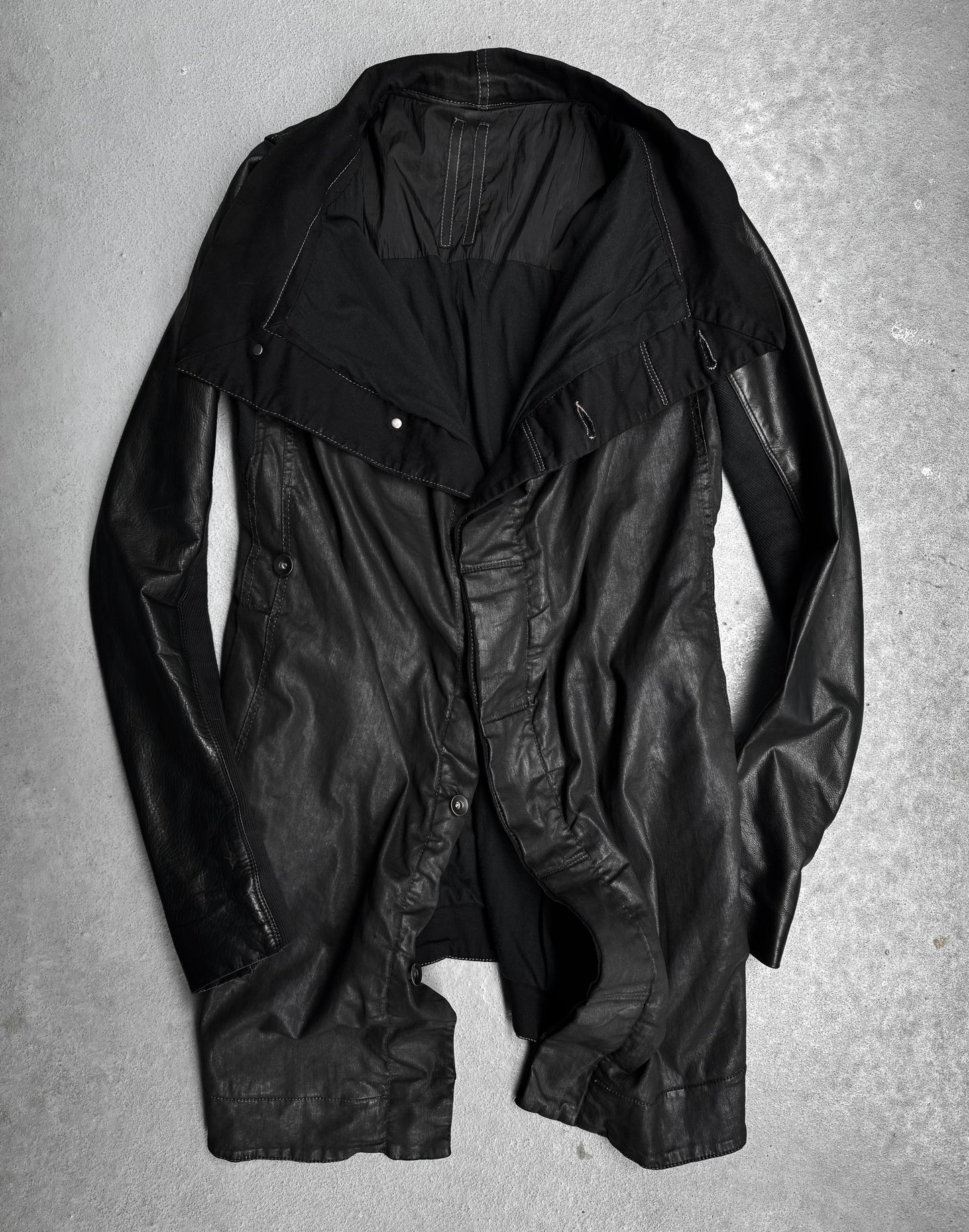 Rick Owens DRKSHDW AW13 "PLINTH" Leather Sleeve Waxed Exploder Jacket