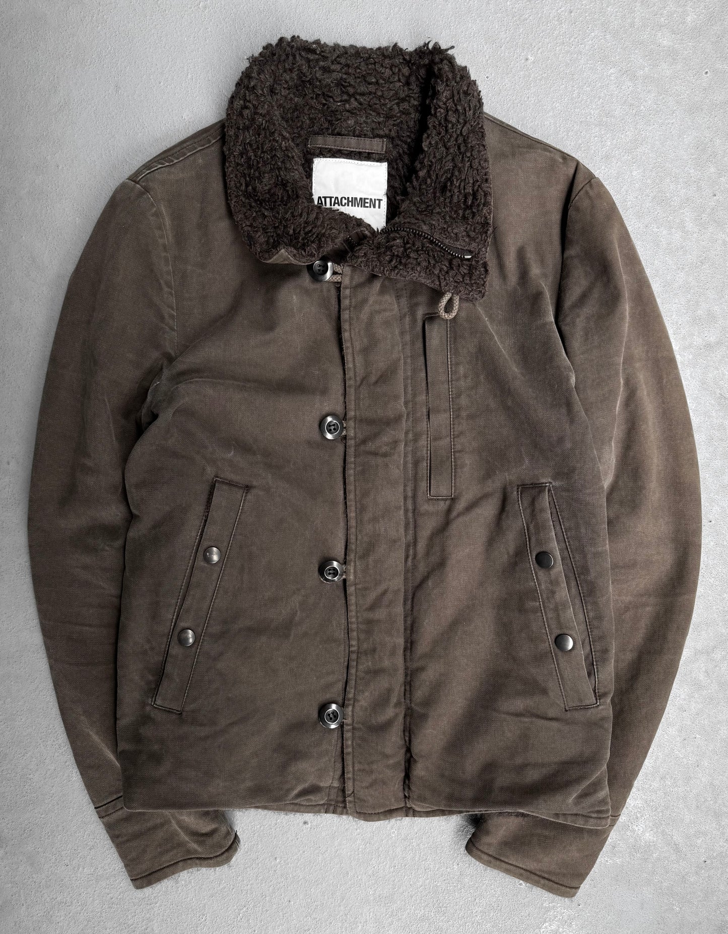 ATTACHMENT by Kazuyuki Kumagai Early 00s Faded Brown Military Deck Jacket