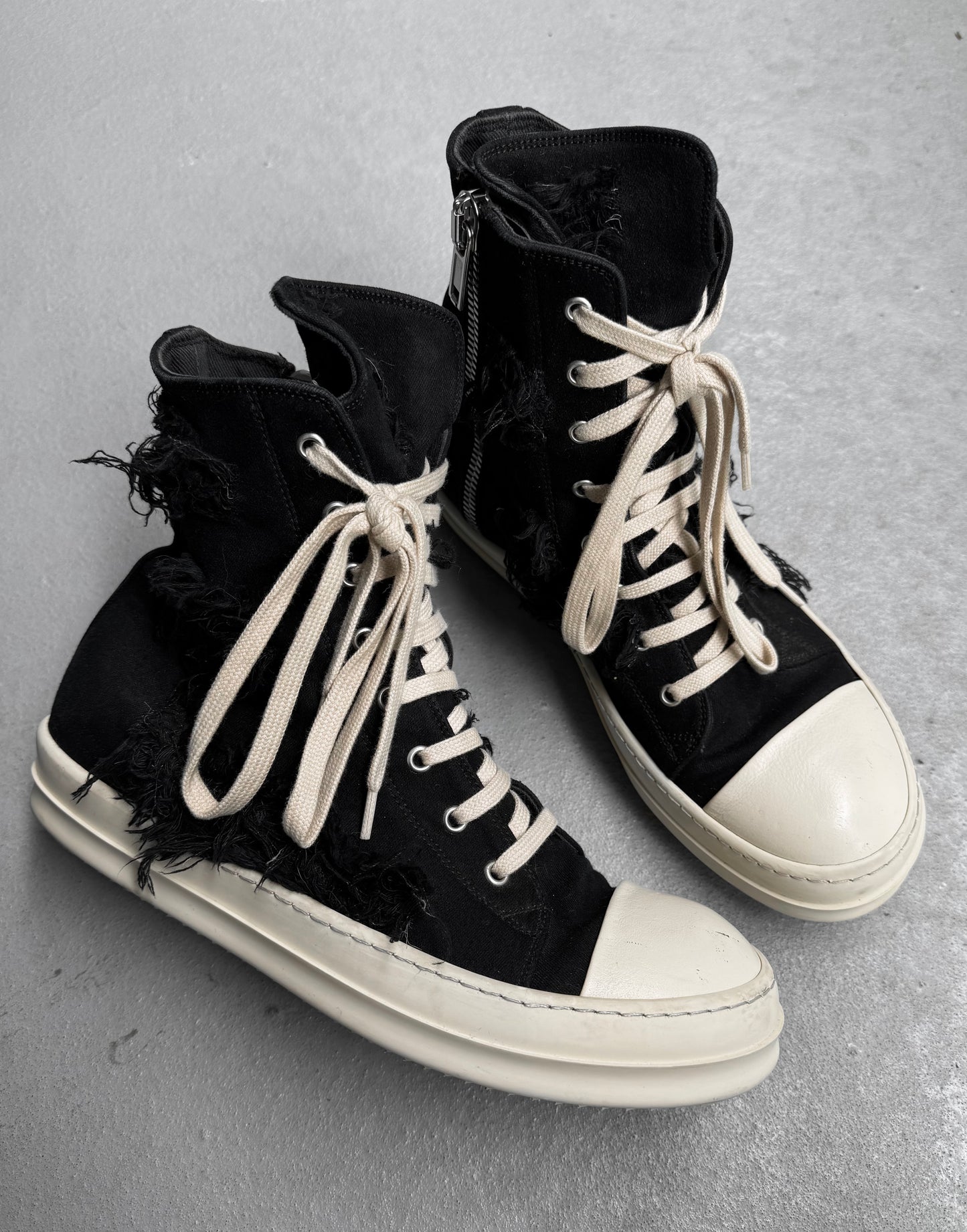 Rick Owens DRKSHDW SS22 “FOGACHINE” Slashed Canvas Ramones Sneakers