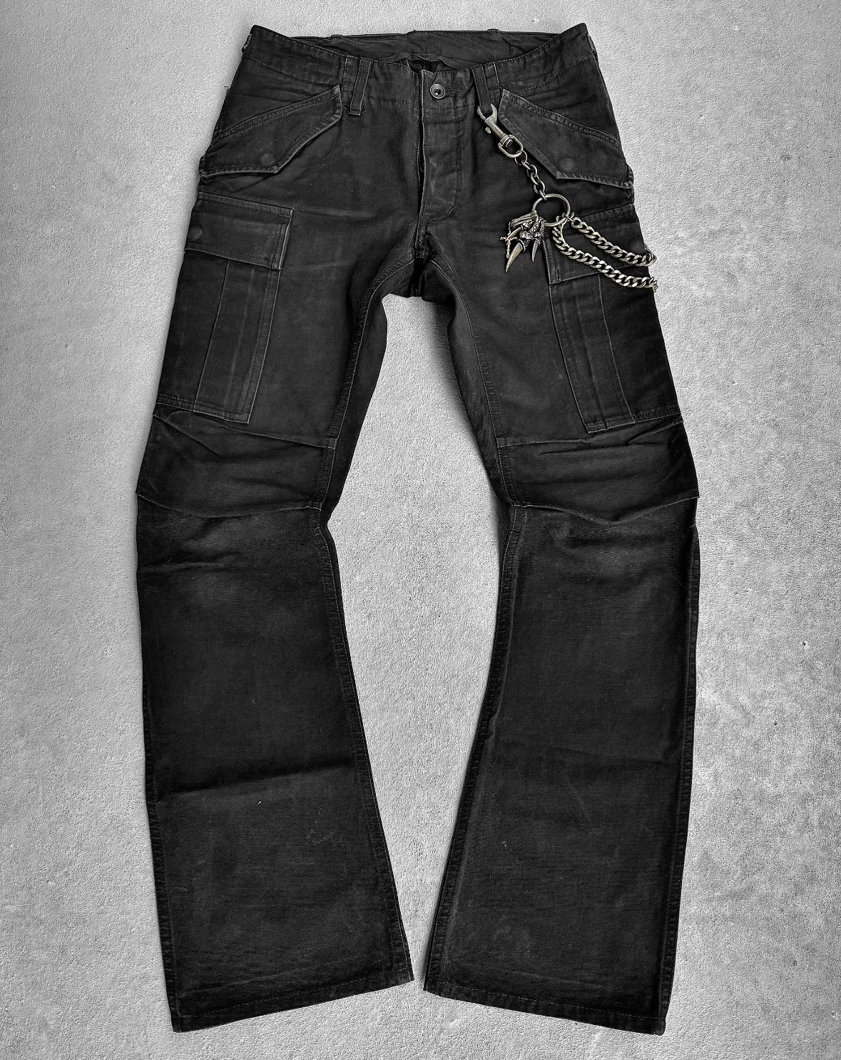 ATTACHMENT by Kazuyuki Kumagai Faded Black Flare Cargo Denim