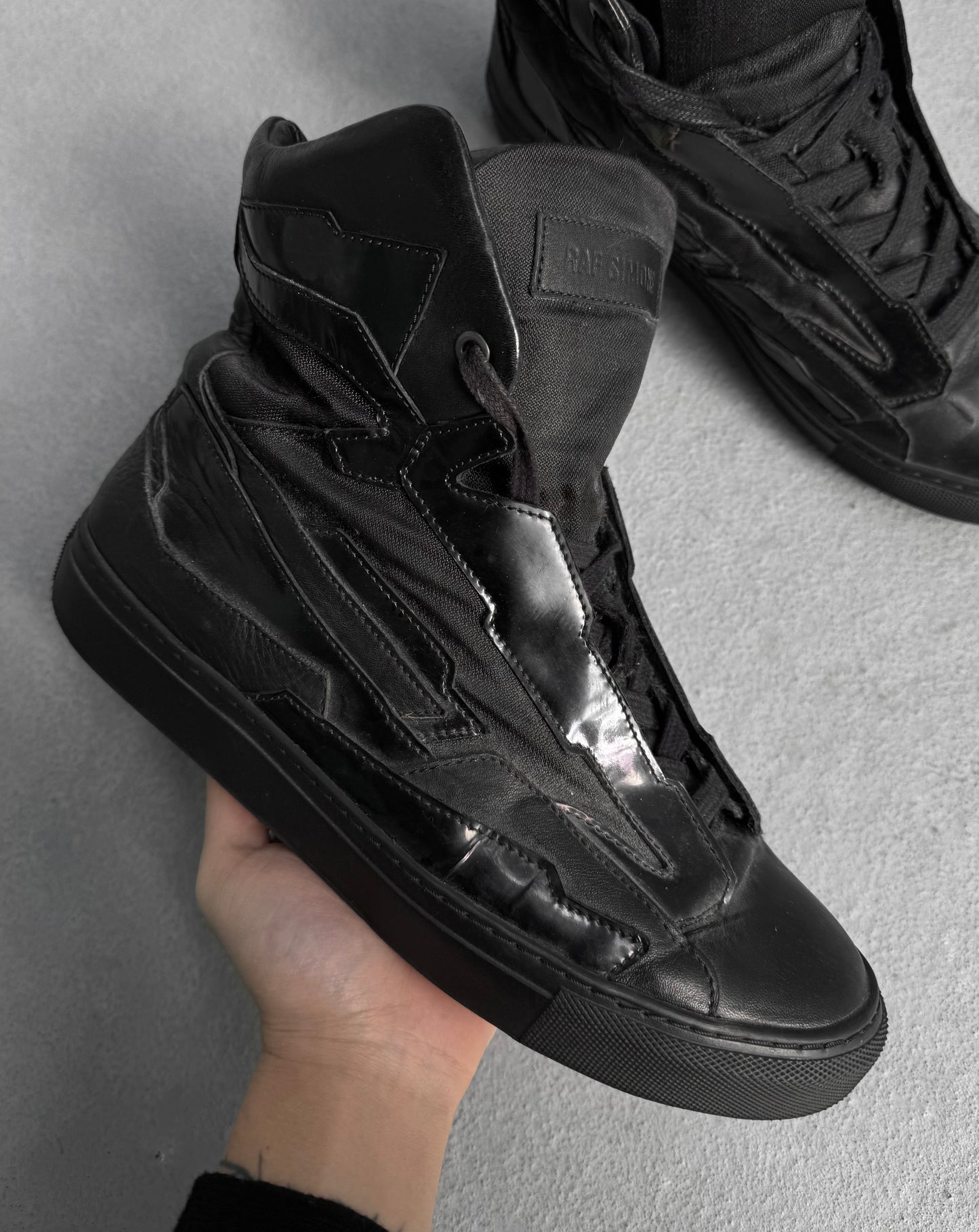 RAF SIMONS SS13 Black Holographic High-top Sneakers