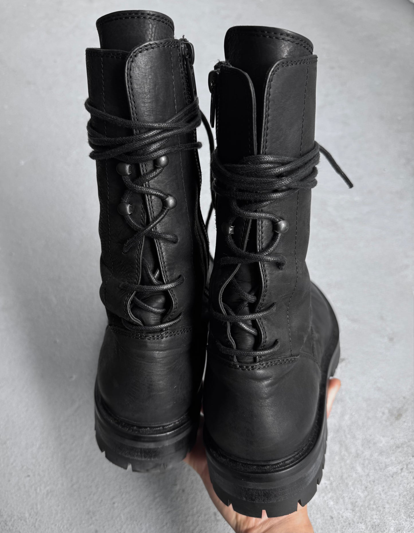 Ann Demeulemeester AW19 ‘Louisse’ Backlace Nubuck Leather Boots