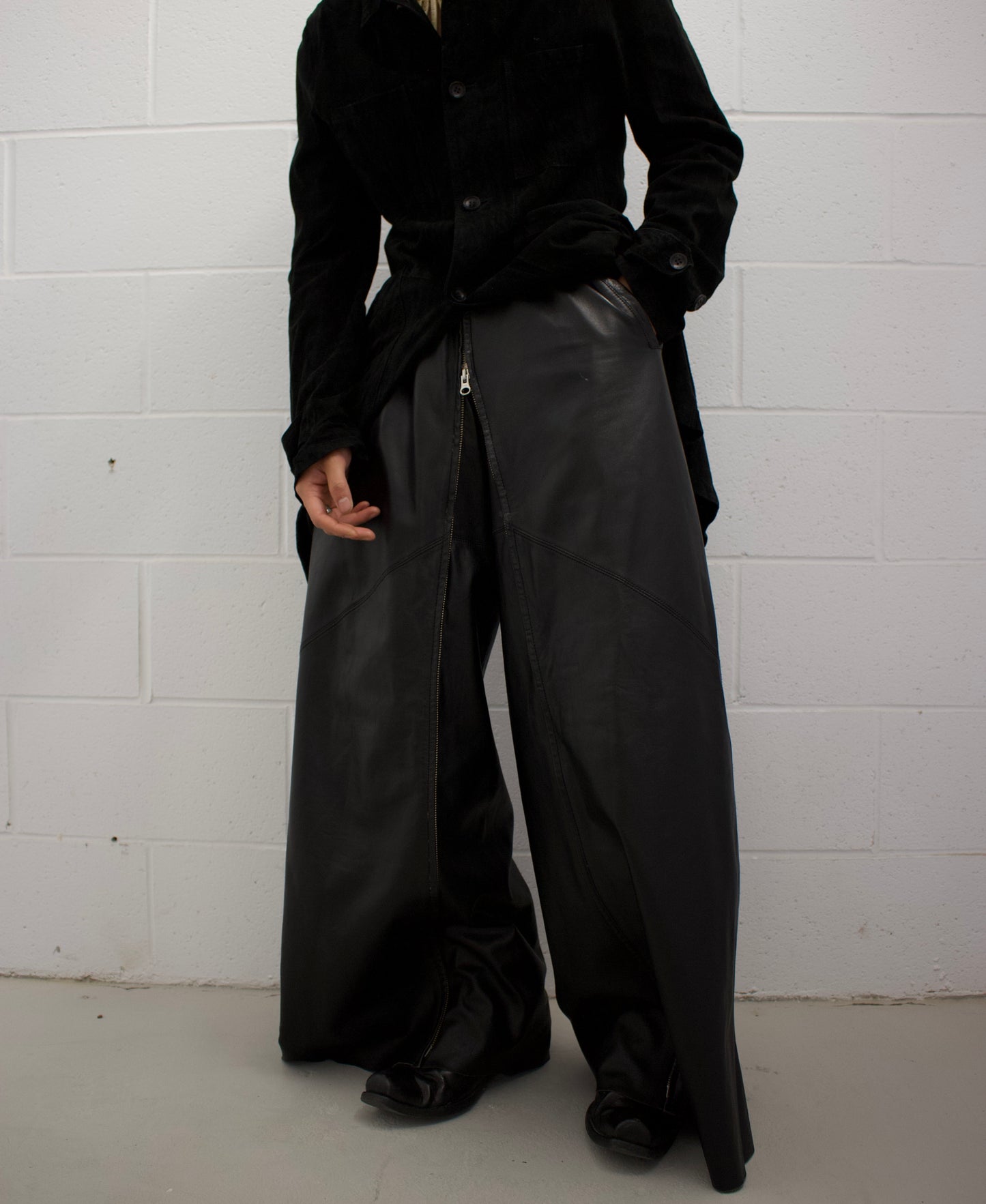 Jean-Paul GAULTIER HOMME Early 00s Two-way Leather Skirt/Wide Leg Pants