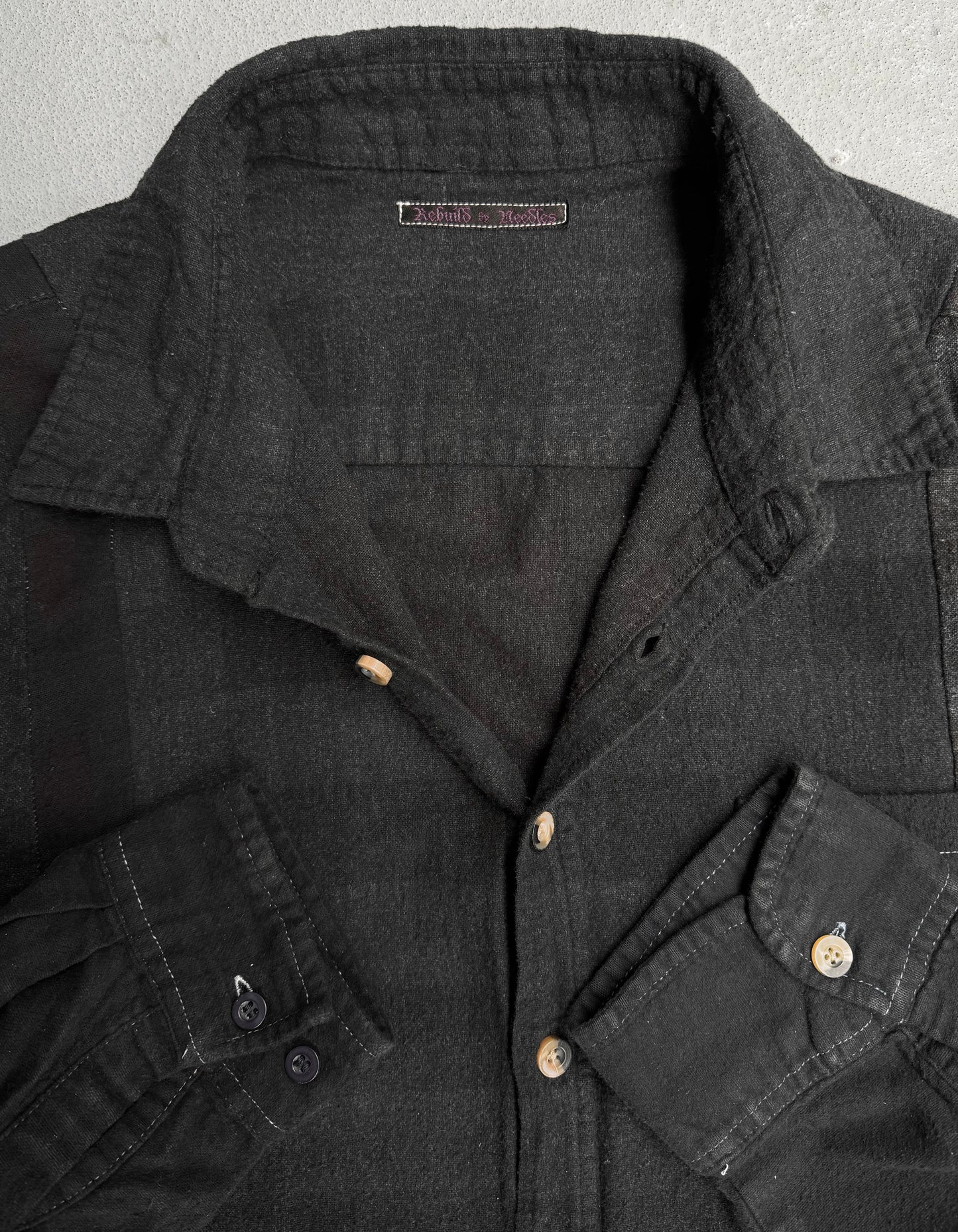 Rebuild by Needles 7-cut Reconstructed Black Plaid Flannel Shirts