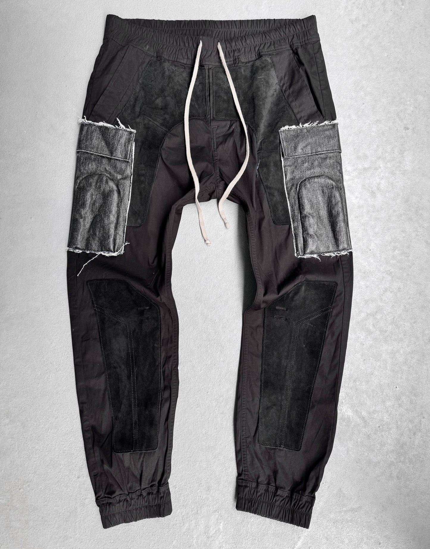 Rick Owens AW19 “LARRY” Suede Patches Waxed Cargo Pants
