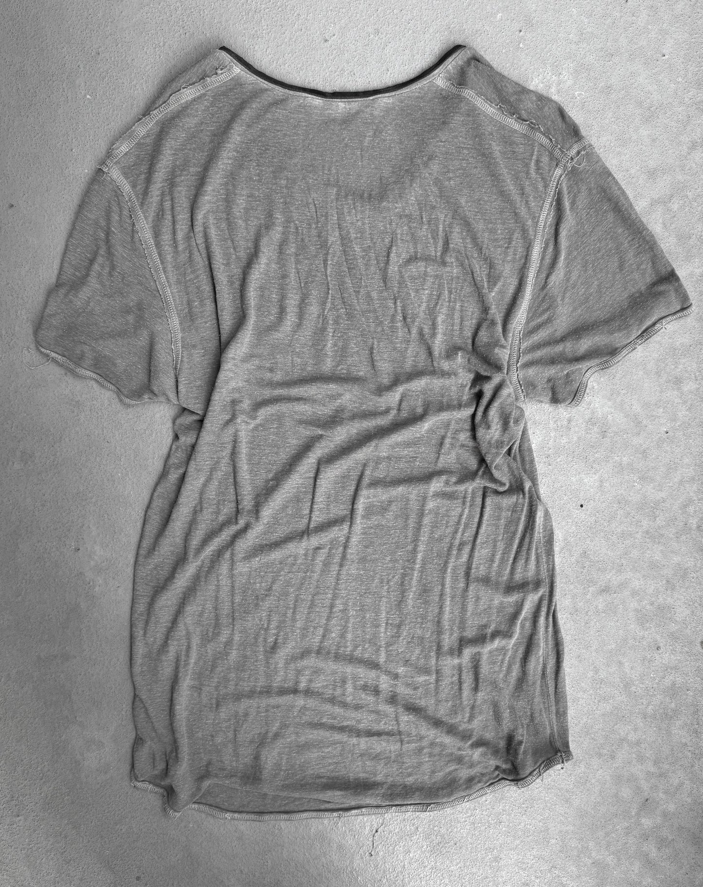 Giorgio Brato Leather Trim Grey Raw Edge V-neck T-shirt