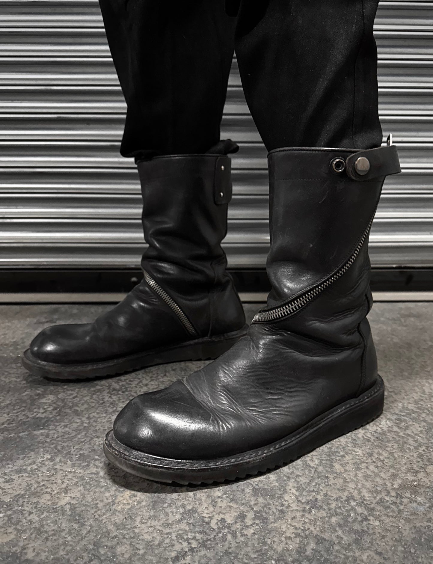Rick Owens AW10 “GLEAM” Spiral Zip Leather Creeper Boots