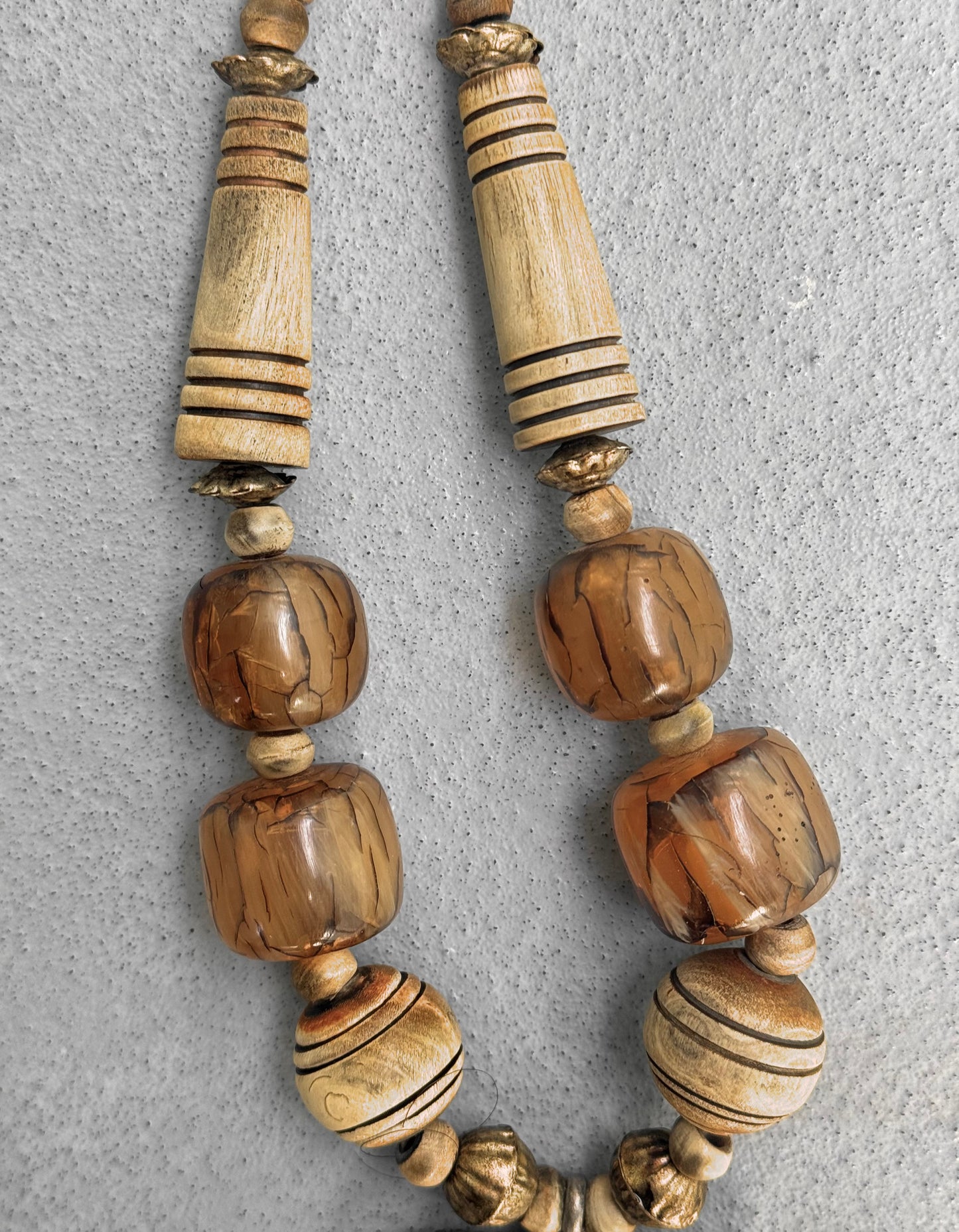 G.O.A Early 00s Wooden Hand-beaded Gem Stones Tribal Necklace
