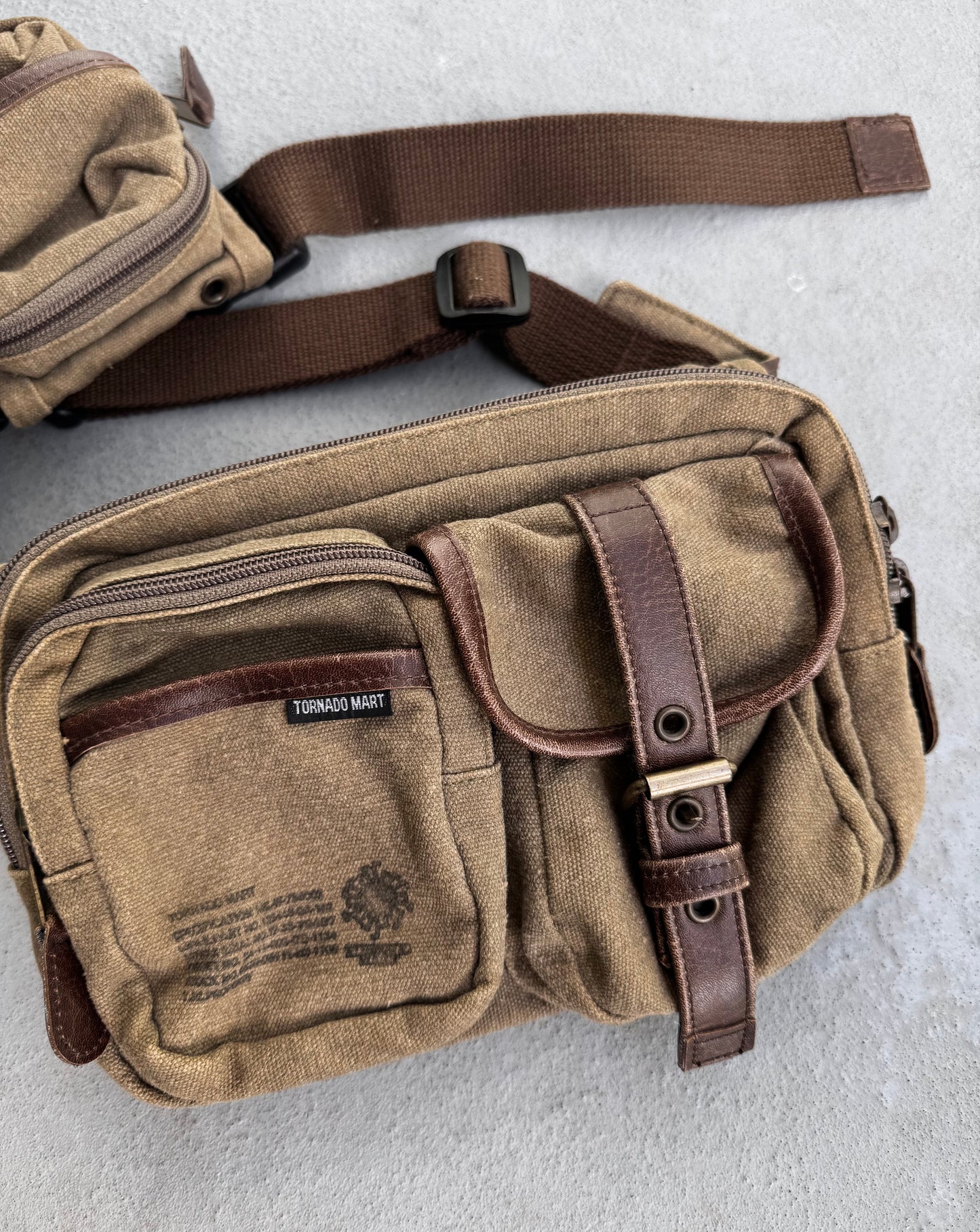 Tornado Mart Early 00s Safari Brown Khaki Cotton Waistbag