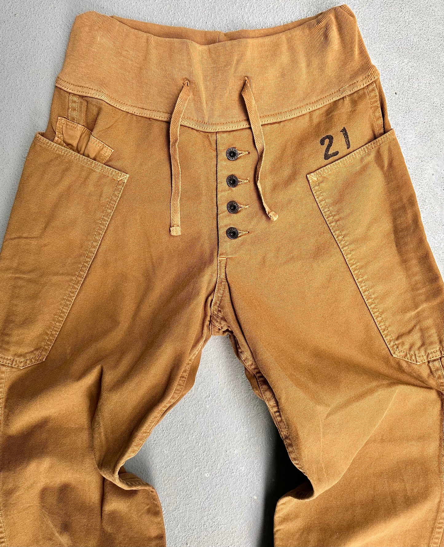 KAPITAL Early 00s High-Waist Beige Canvas Bootcut Cargos