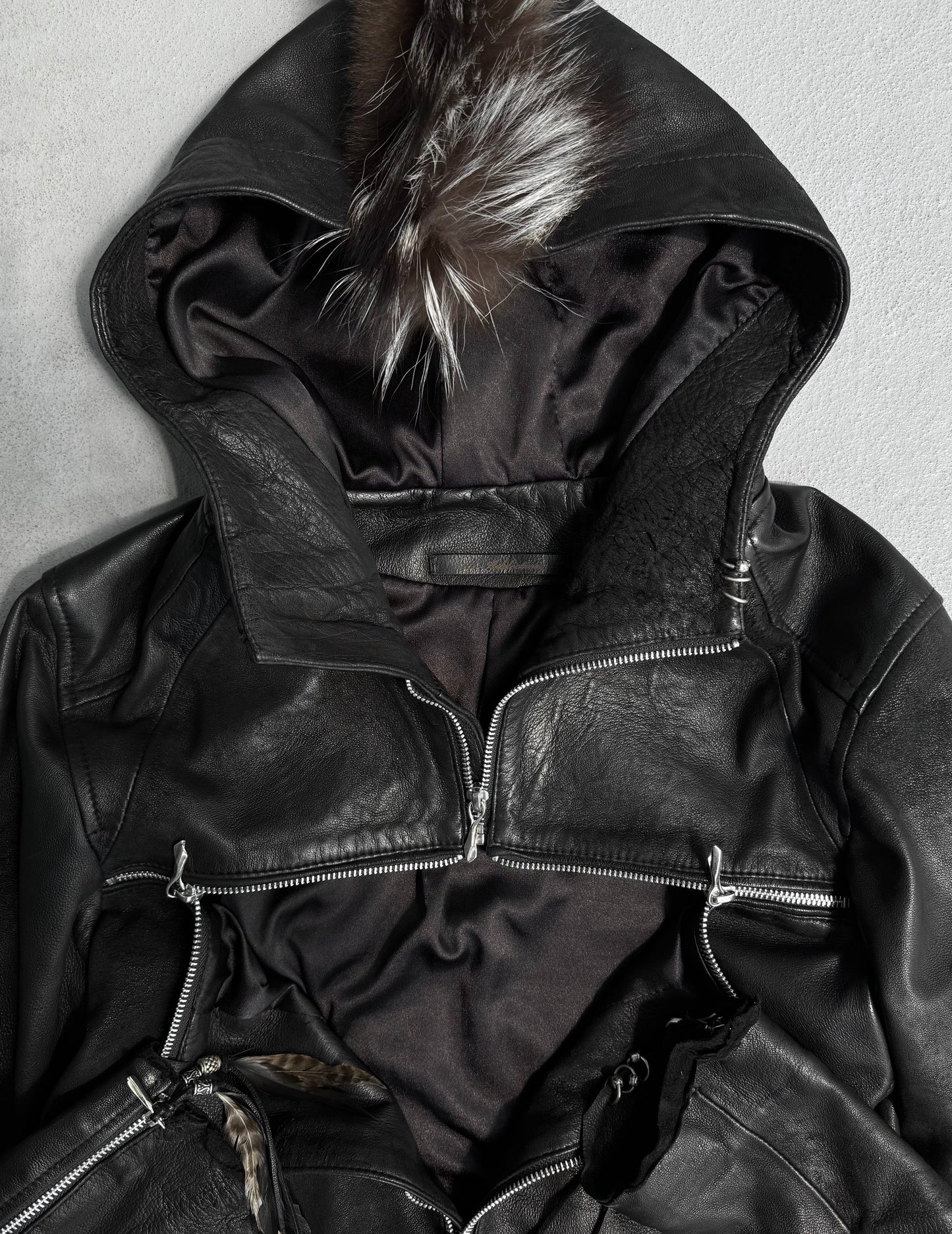14thAddiction Mohawk ‘Beat-it’ Custom Distressed Sheepskin Leather Cross-zip Jacket