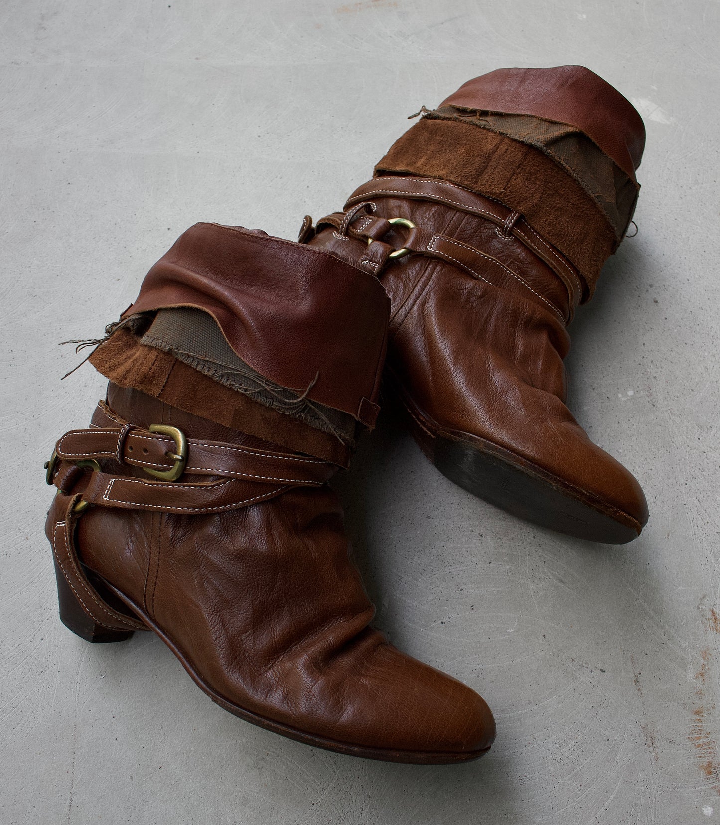 MiharaYasuhiro AW04 Triple Layered Draped Leather Pirate Heels Boot