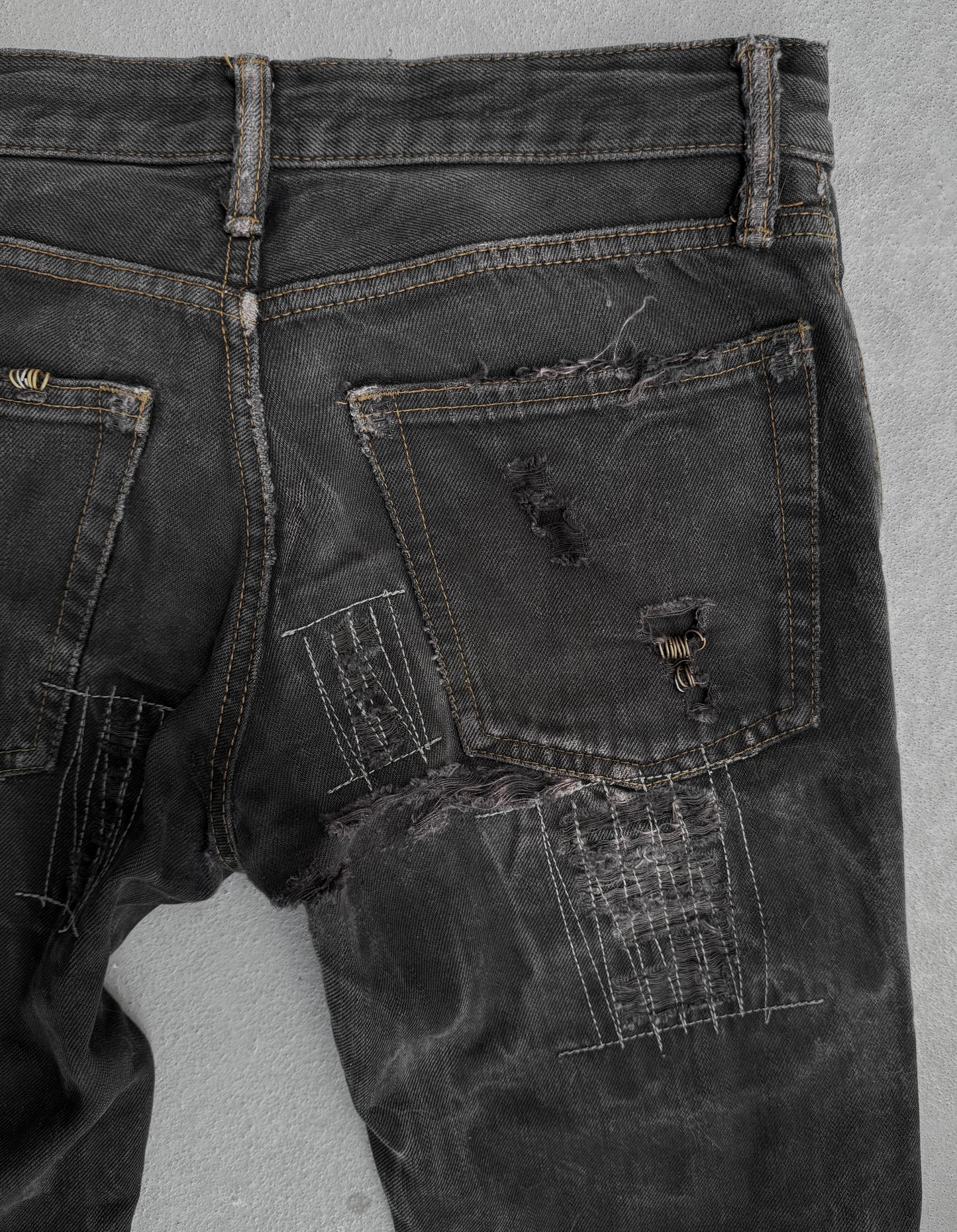 IfSixWasNine Early 00s 'NO. MUD MAX/SBCM 0305ADK' Distressed Flared Denim