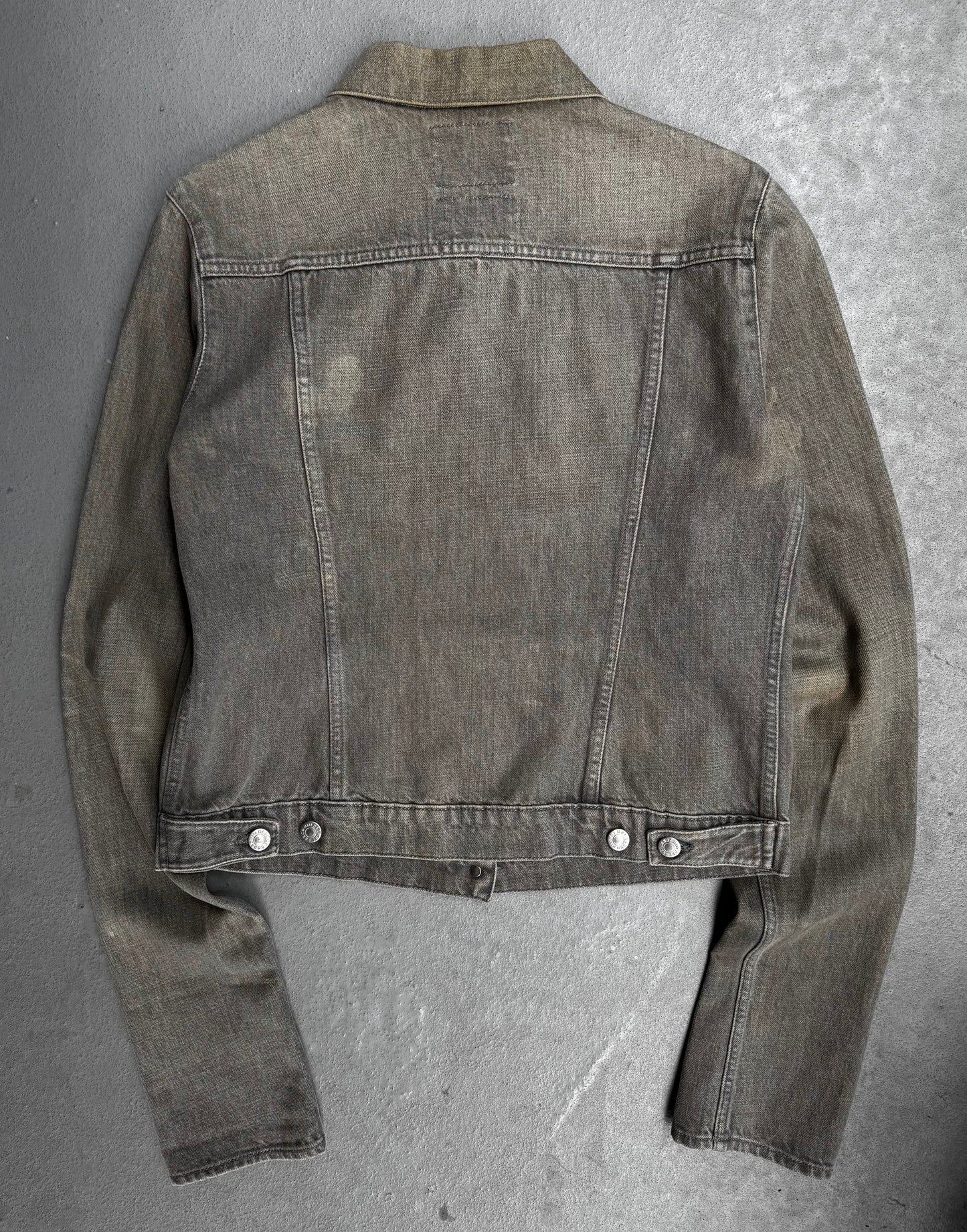Helmut Lang Early 00s Washed Grey Extended Sleeves Denim Trucker Jacket