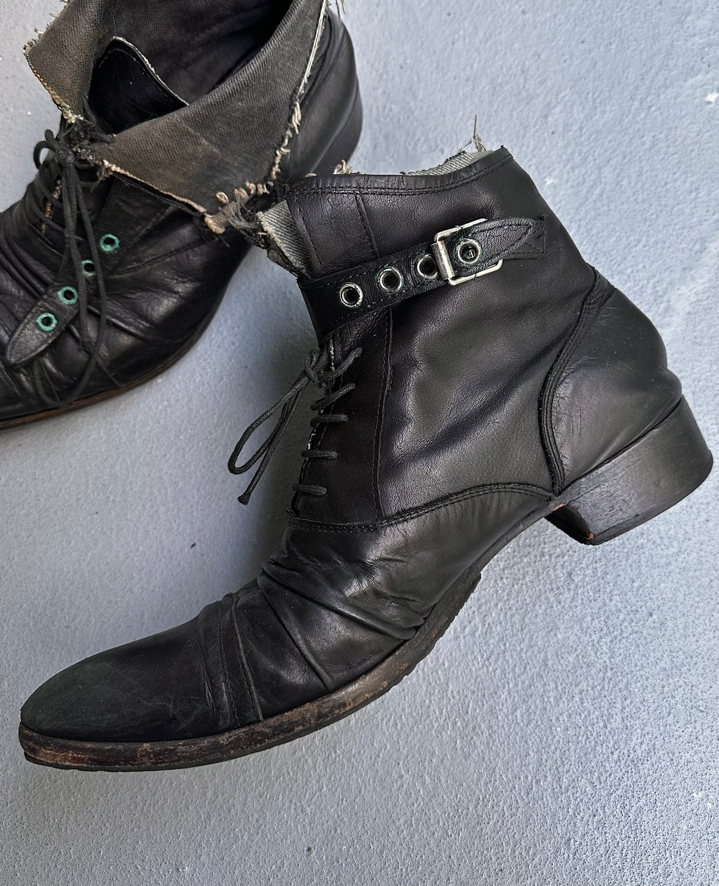 alfredoBANNISTER Early 00s Foldable Canvas Leather Pirate Boots