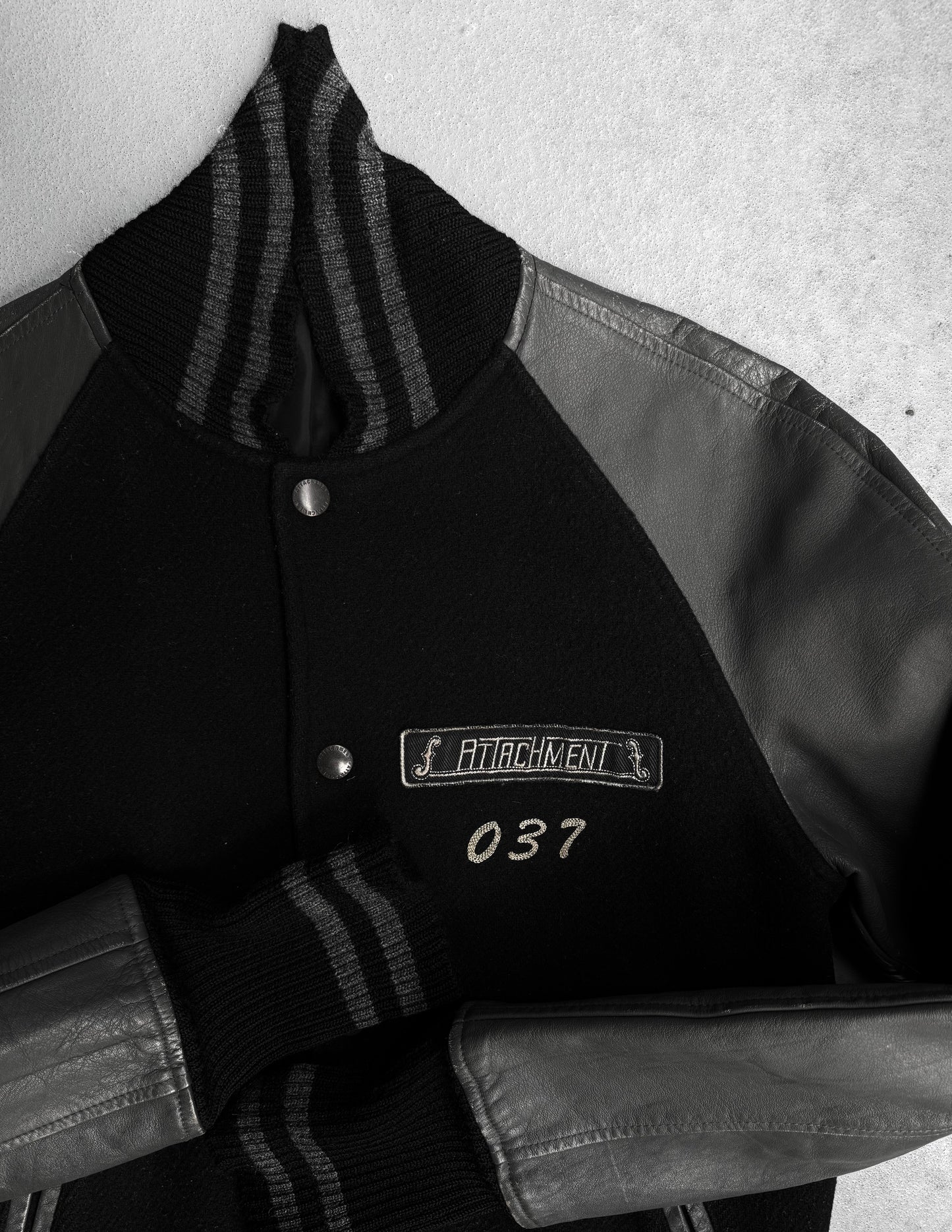 ATTACHMENT by Kazuyuki Kumagai Early 00s Embroidered Leather Varsity Jacket