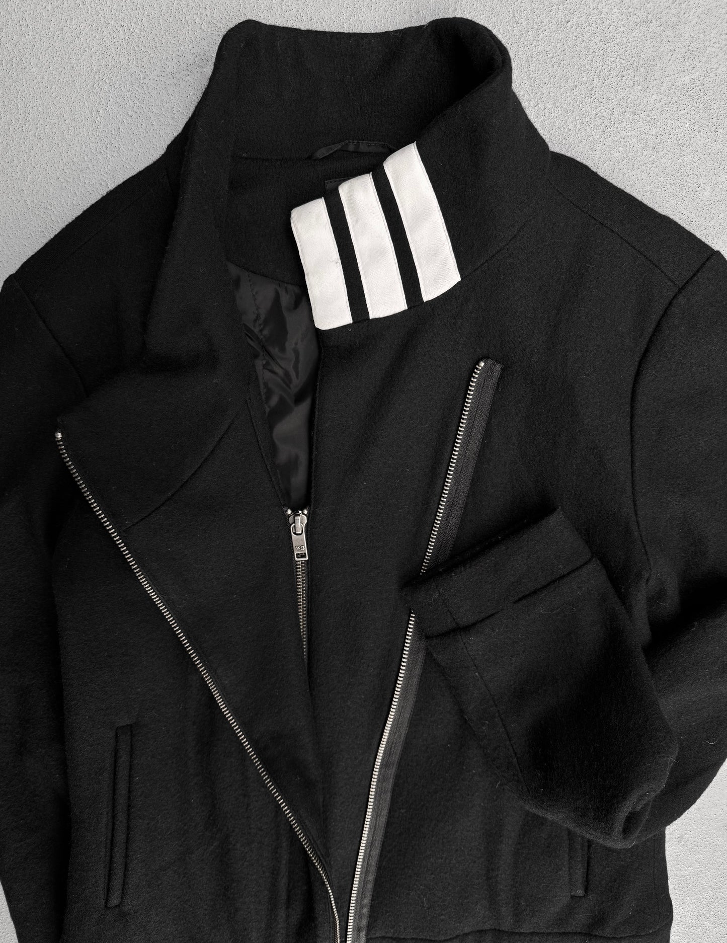Y-3 by Yohji Yamamoto x Adidas Asymmetrical Wool Zip-Up Jacket