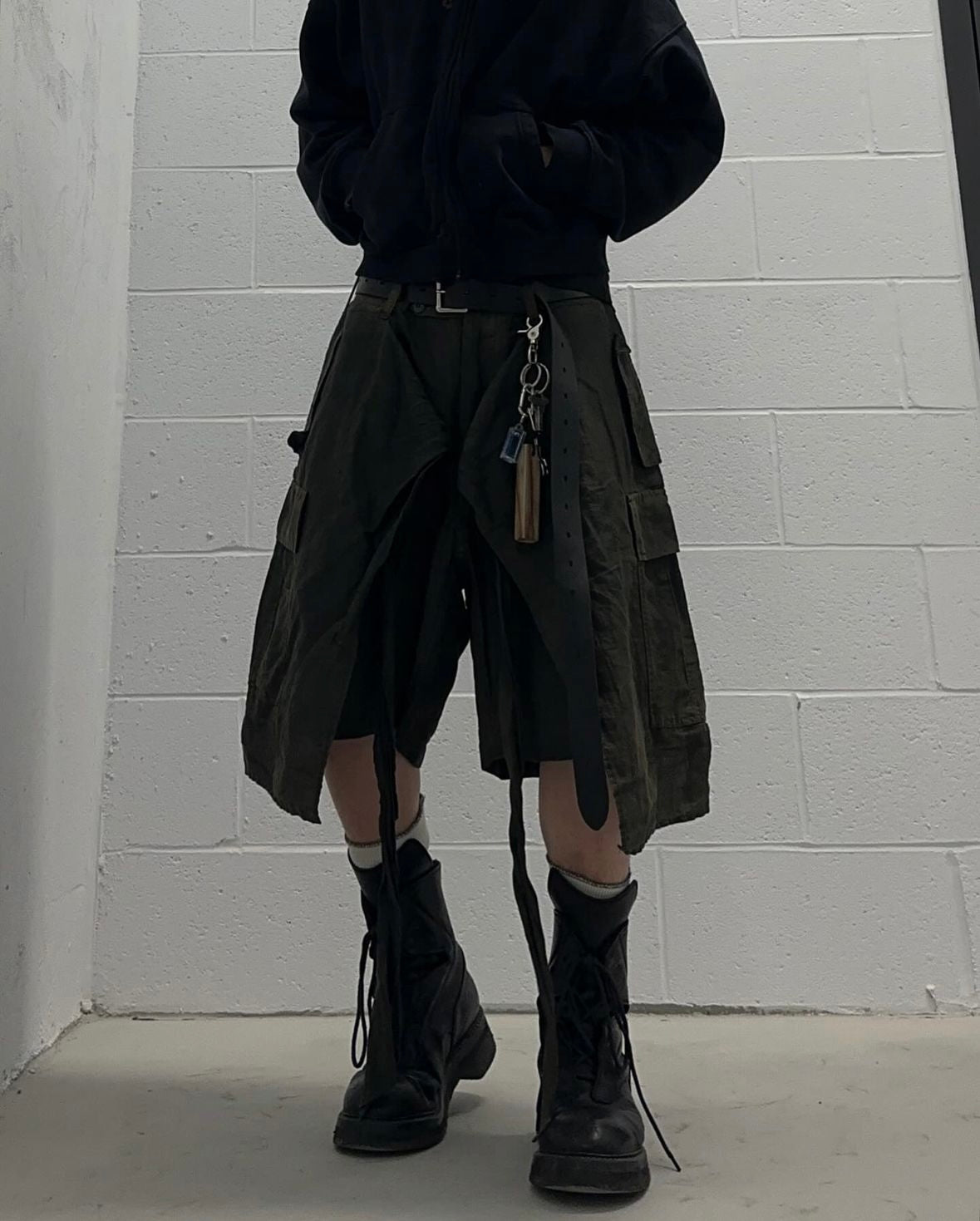 MiharaYasuhiro SS10 Runway Linen Hybrid Wrap Cargo Shorts