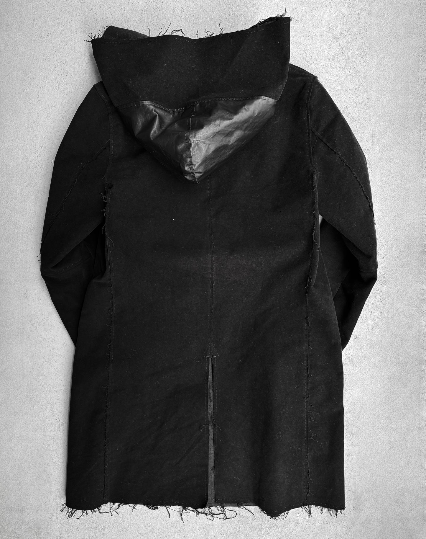 Isamu Katayama “BACKLASH” AW13 Black Lambskin Hooded Moleskin Coat