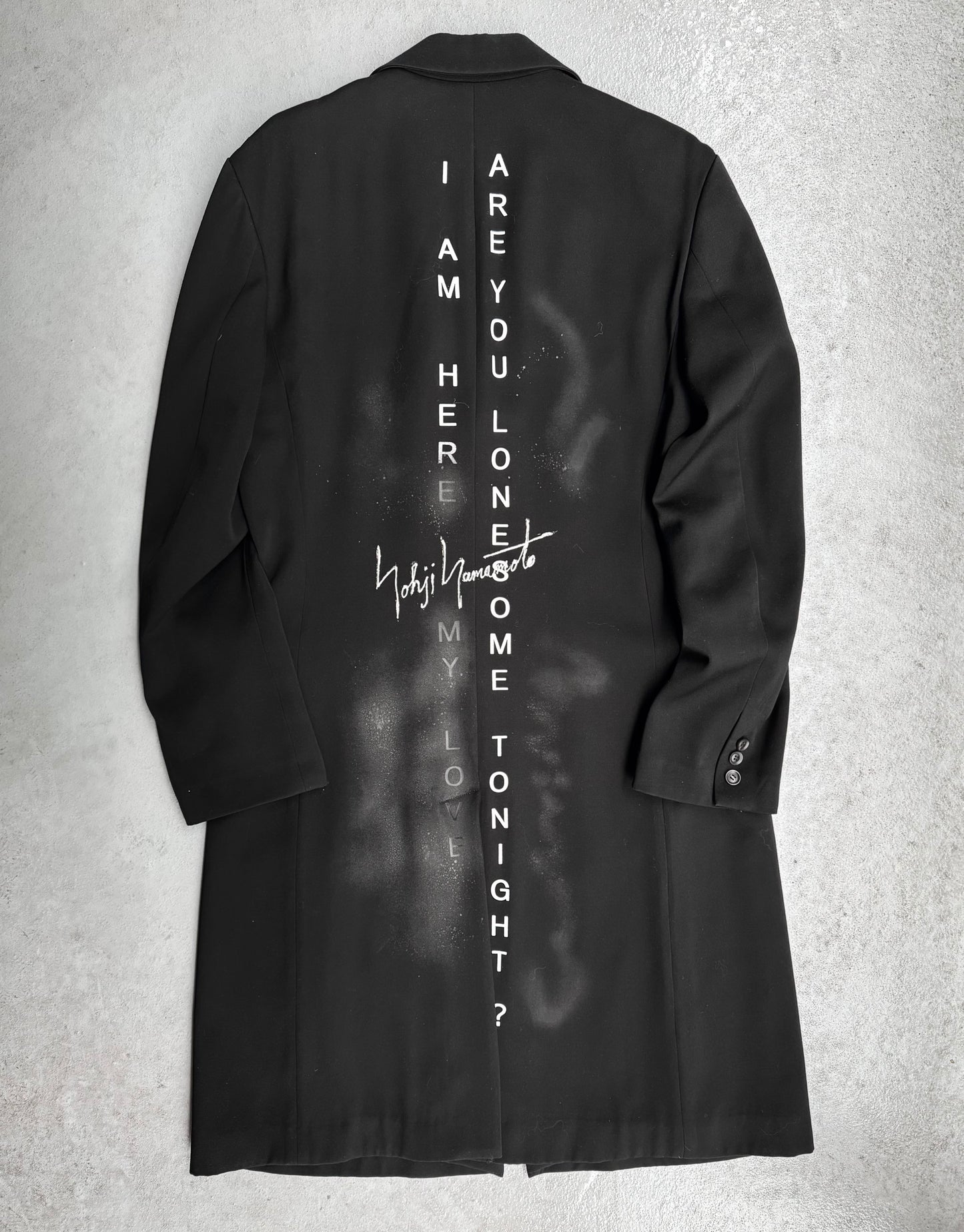 Yohji Yamamoto AW20 ‘ARE YOU LONESOME TONIGHT?’ Graphic Wool Doctor Coat