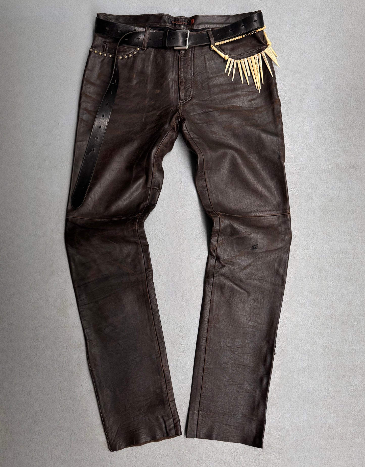 UNDERCOVER AW05 “Arts & Crafts” Studded Sheepskin Zip Flare Pants
