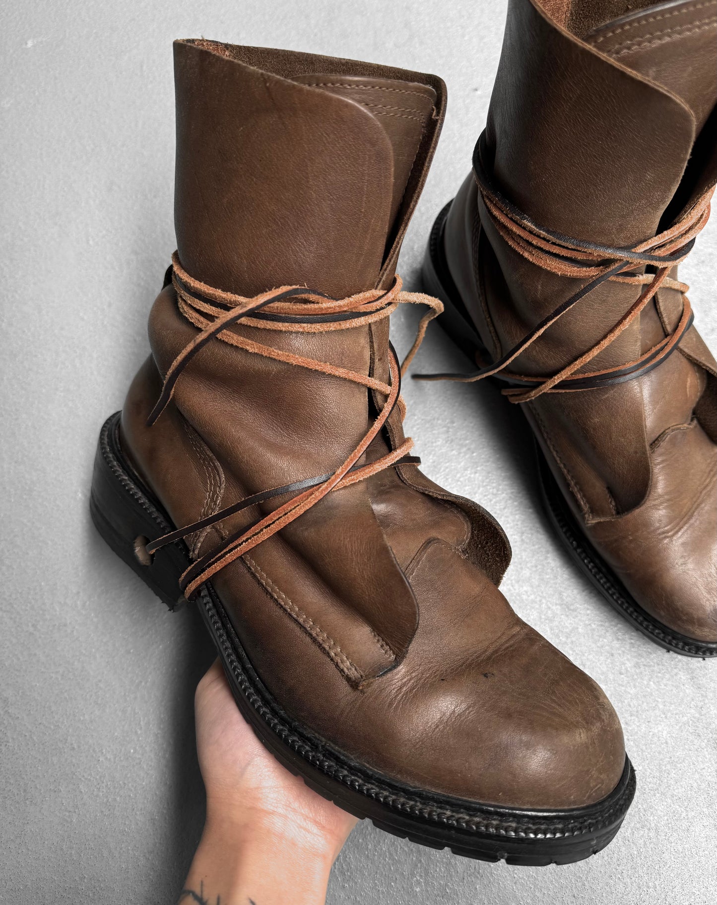 Dirk Bikkembergs AW94-95 Brown Leather Military Lace-through Boots
