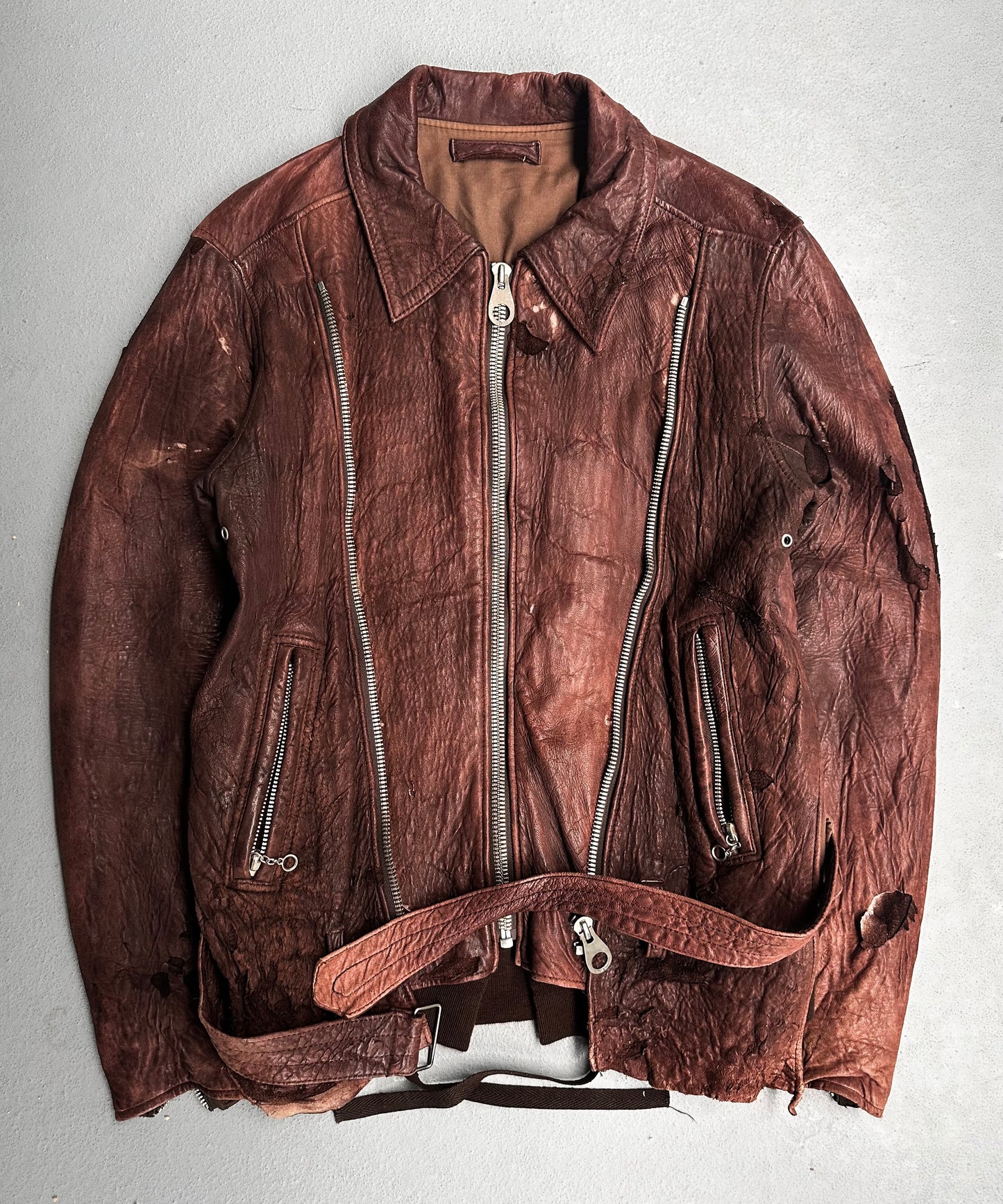 MiharaYasuhiro AW03 Distressed Multi-zip Lambskin Leather Jacket