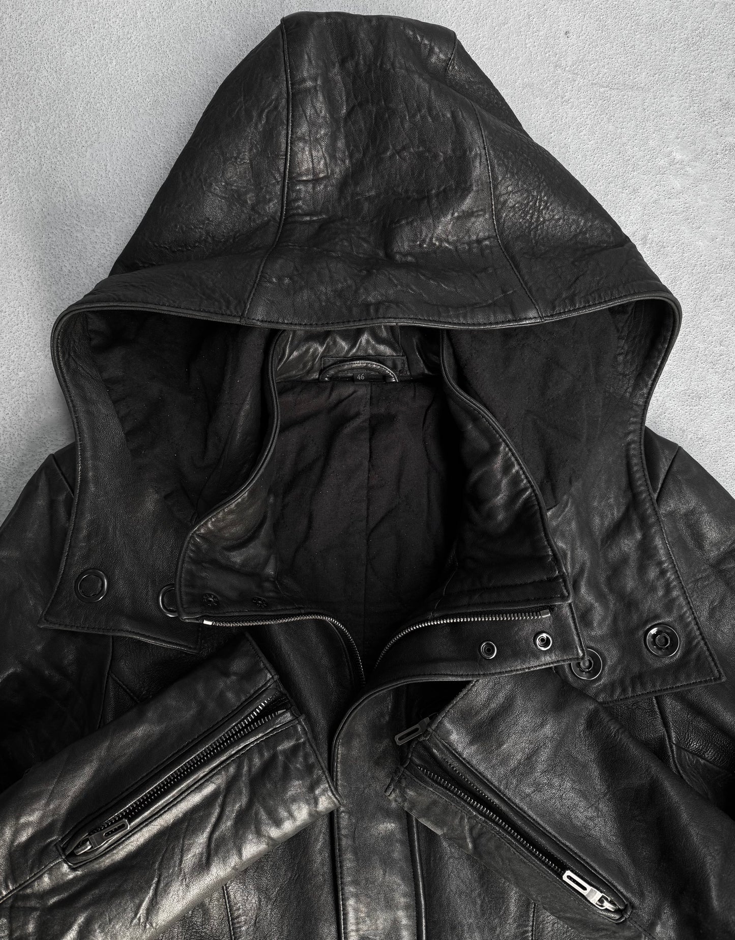 CAV-000 Early 00s Lambskin Leather Hooded Rider Jacket