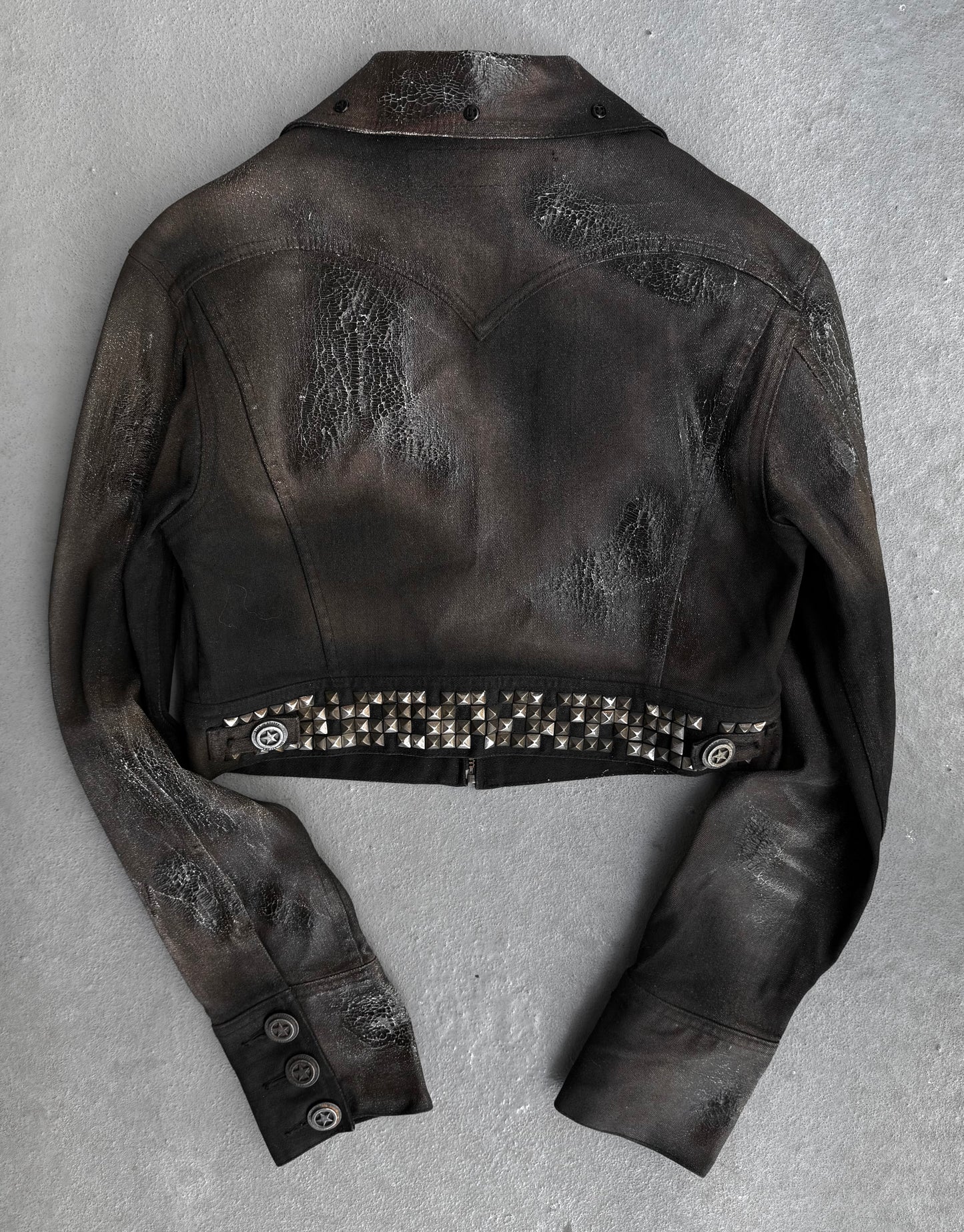 LED RECHWE Early 00s Crack Waxed ‘Arizona’ Cropped Trucker Jacket