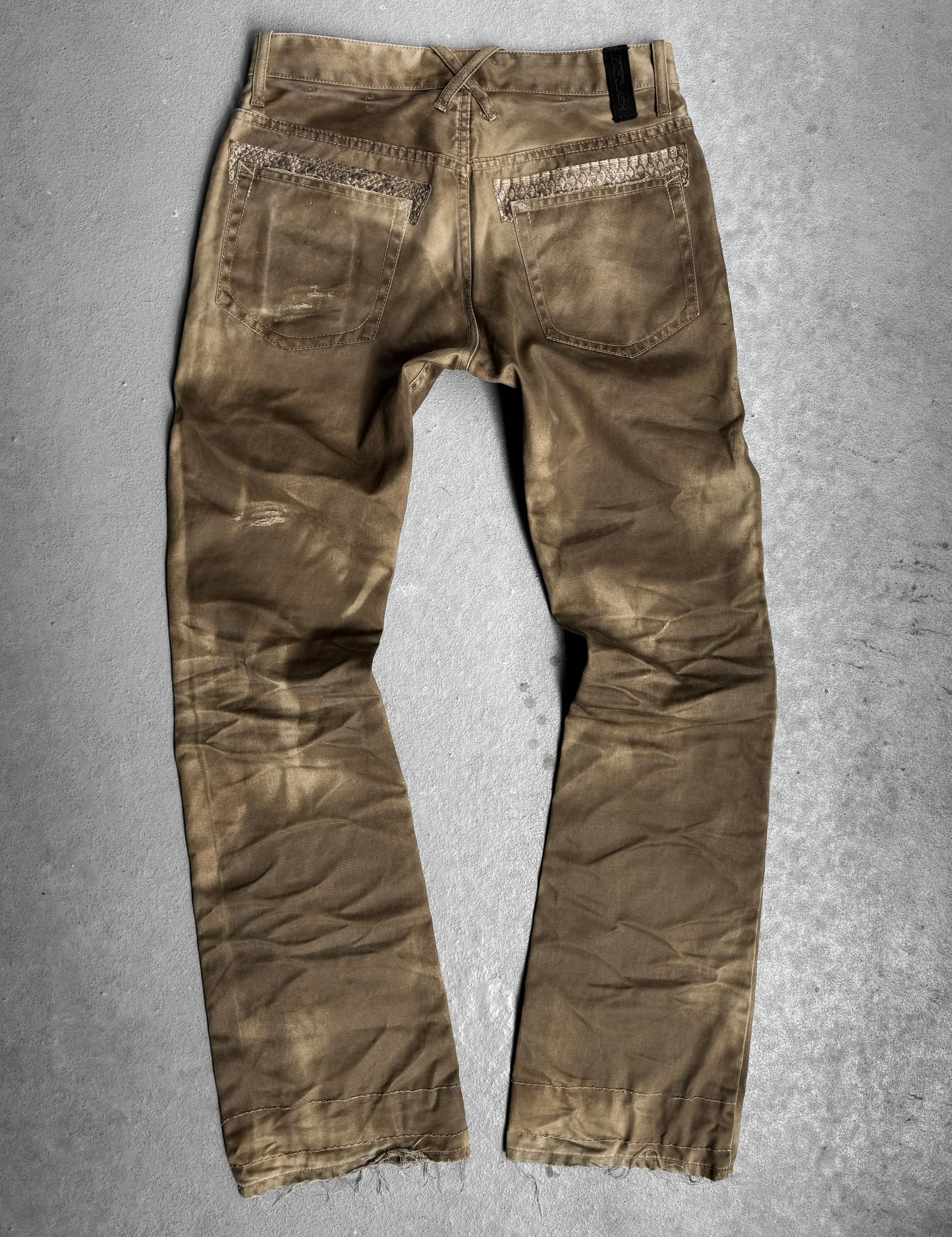 Isamu Katayama “BACKLASH” SS11 Dirty Mud-washed Python Skin Patches Chino Bootcut Pants