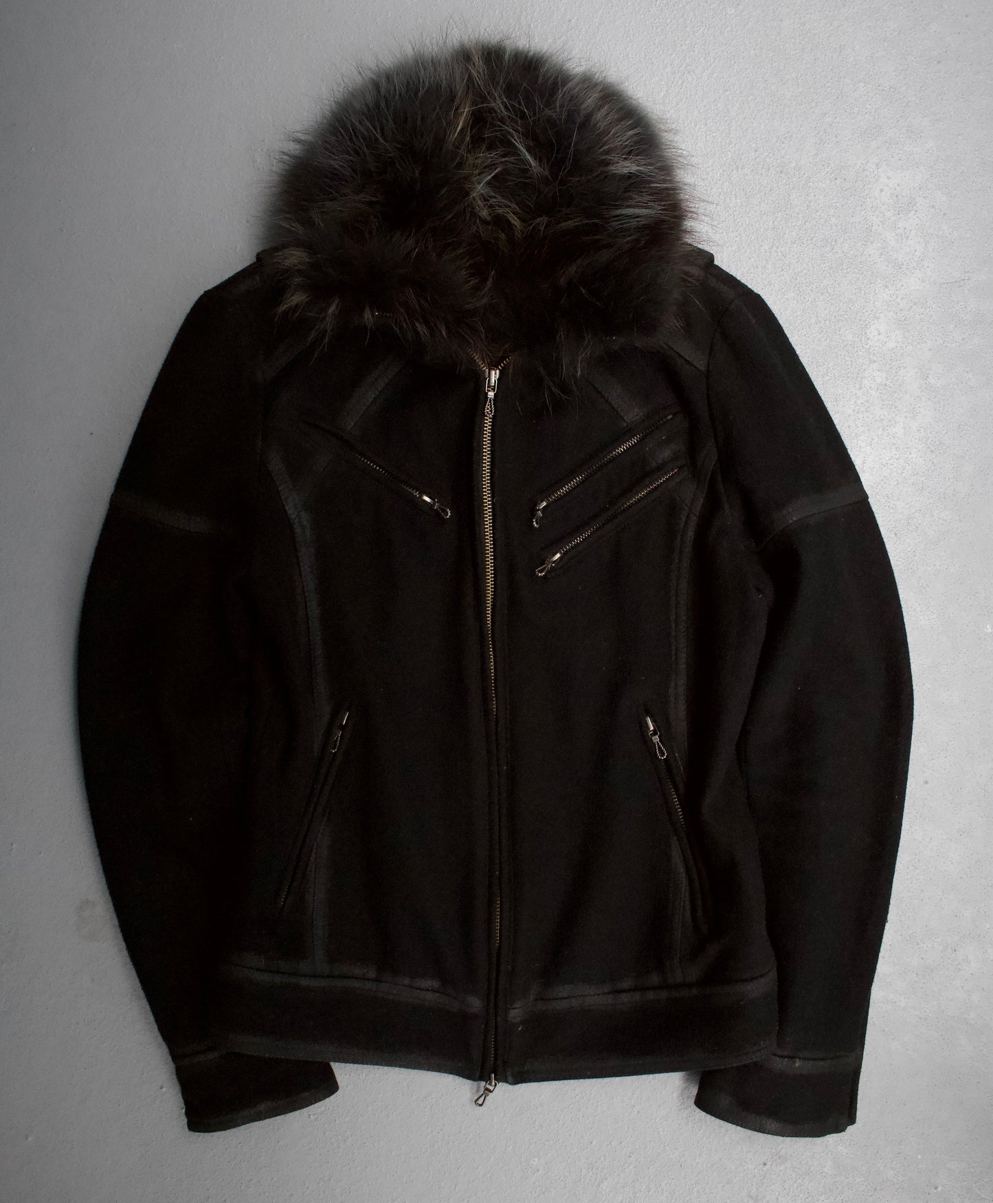 GOSTAR DE FUGA Early 00s Racoon Fur Wool Rider Jacket