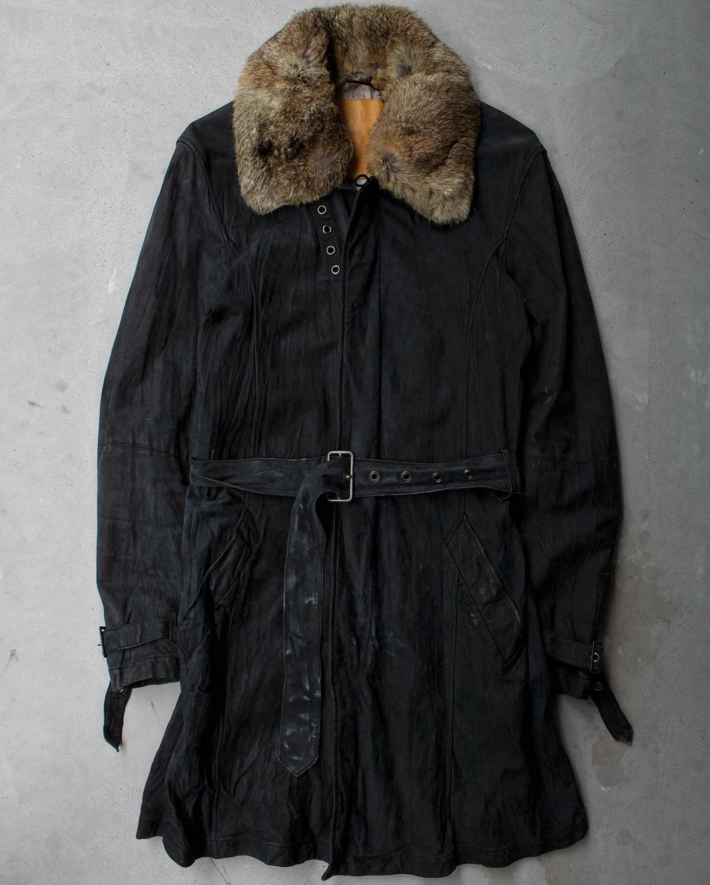 Kyoji Maruyama AW04 Fur Collar Calfskin Suede Leather Coat