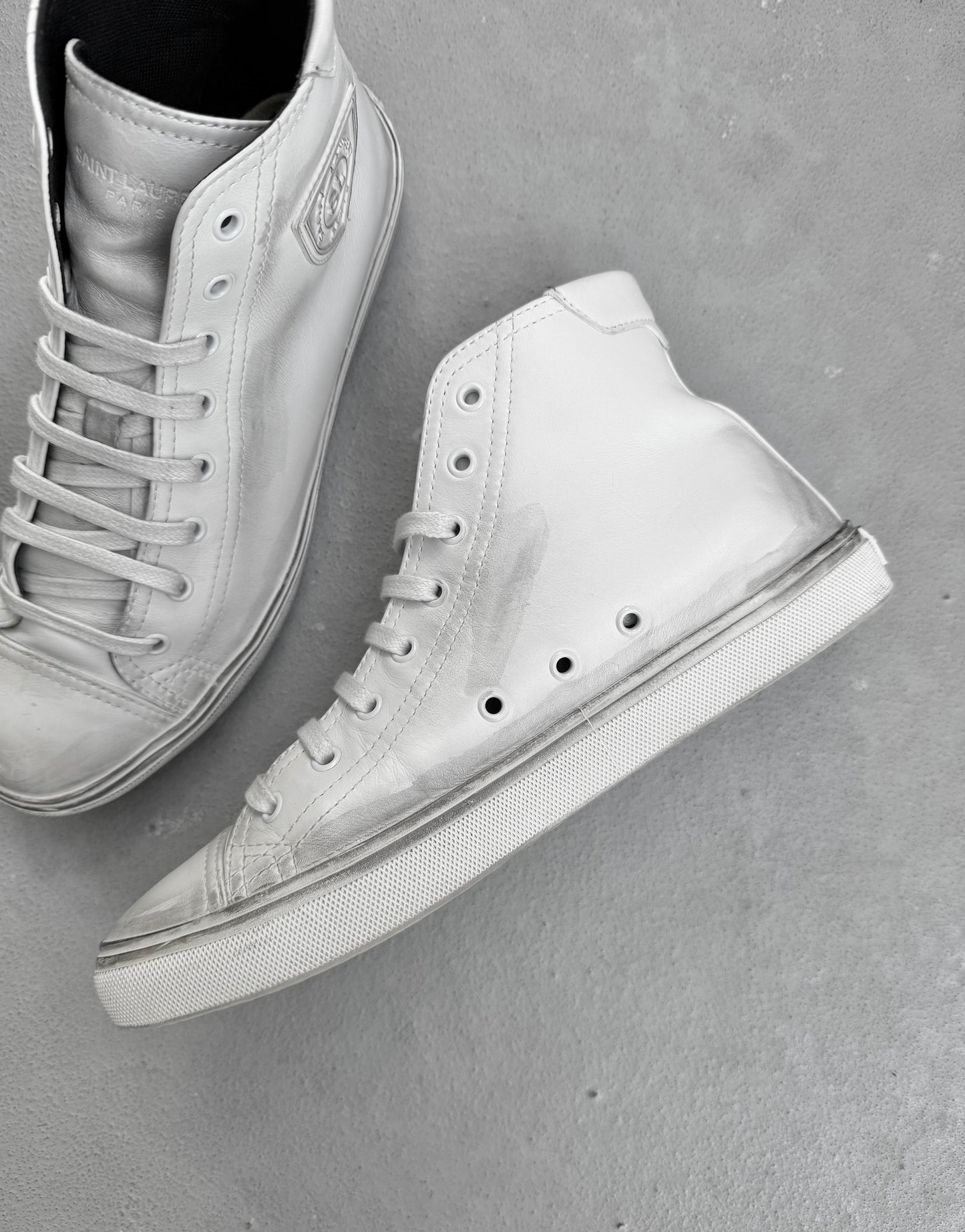 Saint Laurent Paris SS19 Bedford Distressed High Top Leather Sneakers
