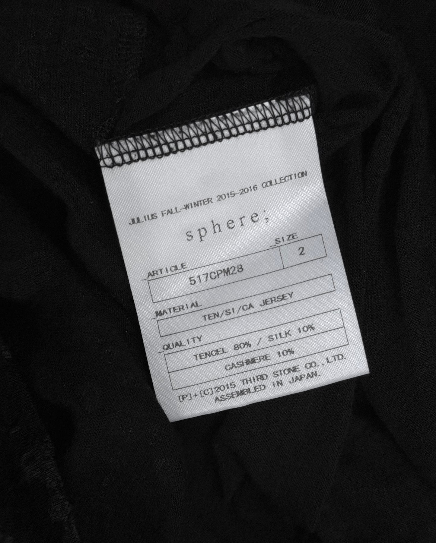 Julius_7 AW15-16 "sphere;" Sheer Black Graphic Long-Sleeves